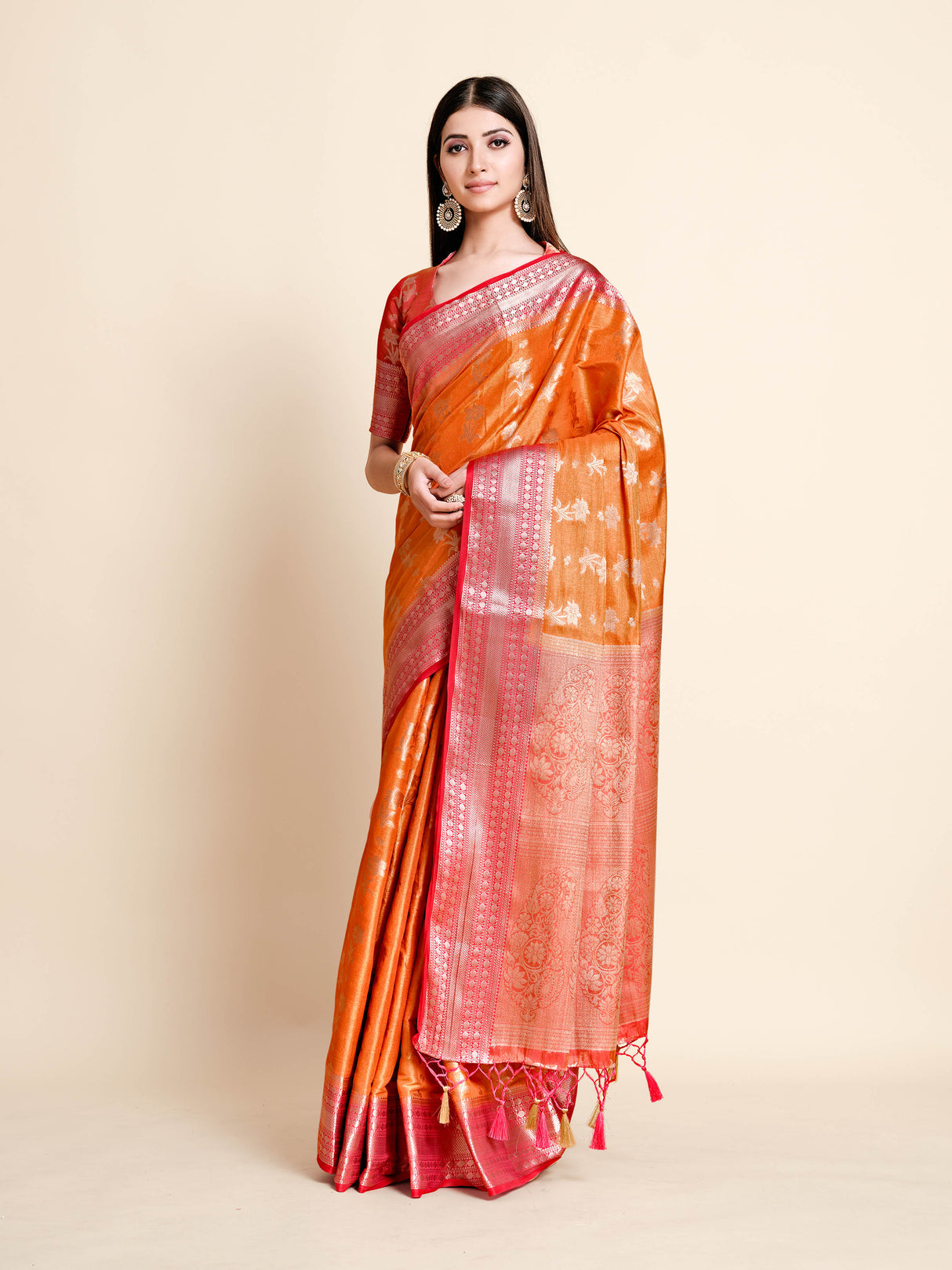 Mimosa Womens Art Silk Saree Kanjivaram Peach Color