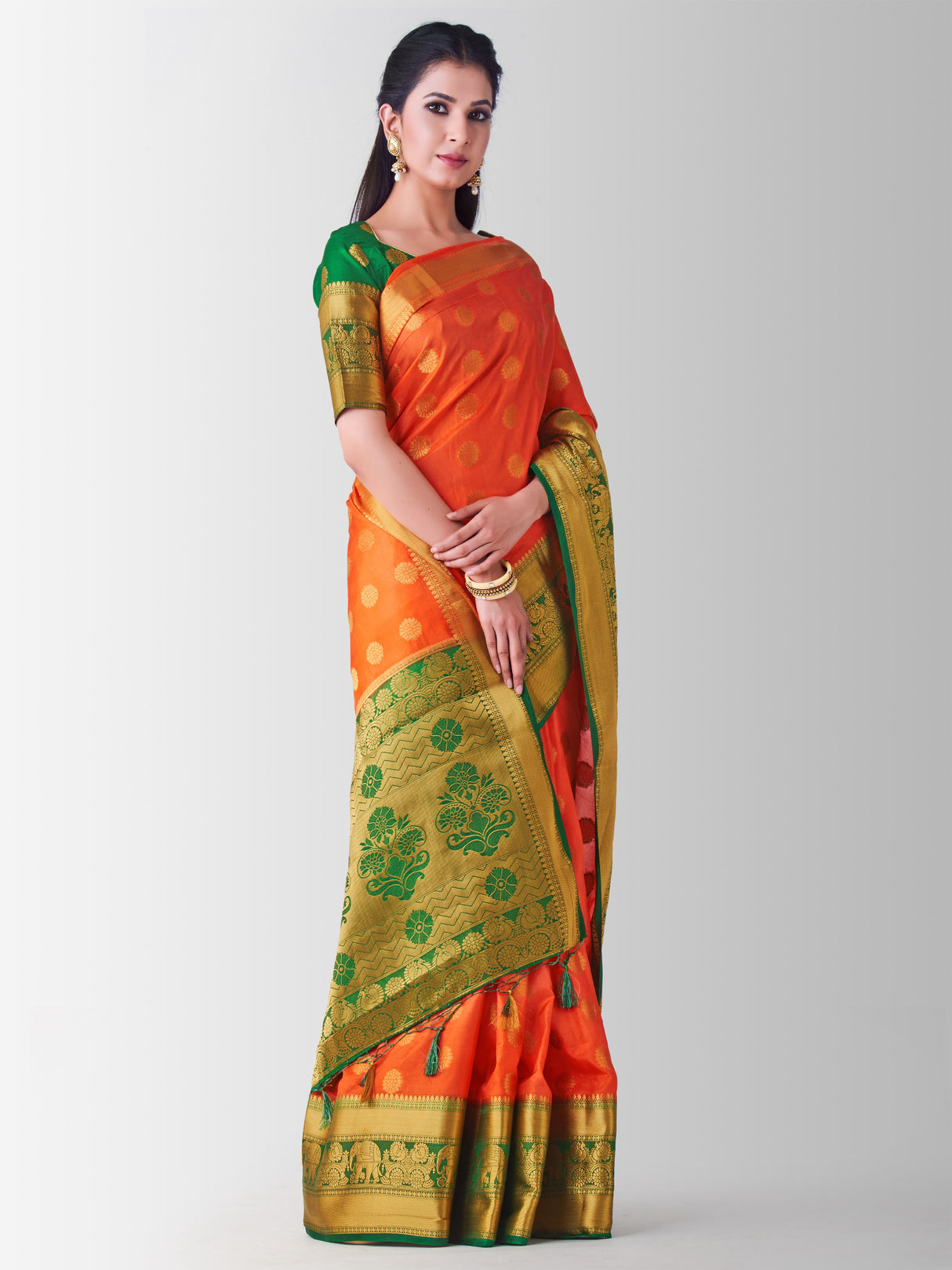 Mimosa Womens Art Silk Saree Kanjivaram Peach Color