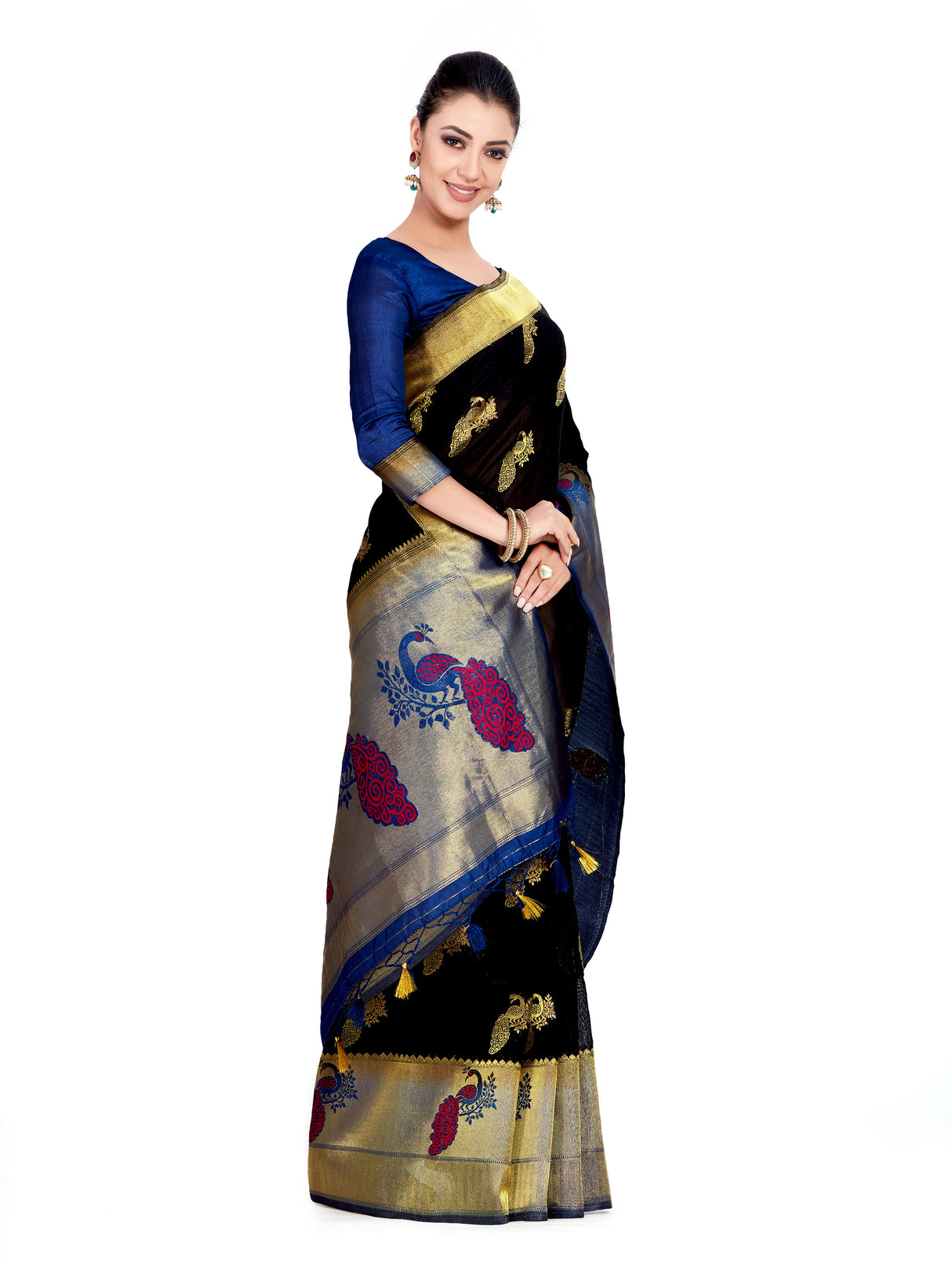 Mimosa Womens Art Silk Saree Kanjivaram Black Color