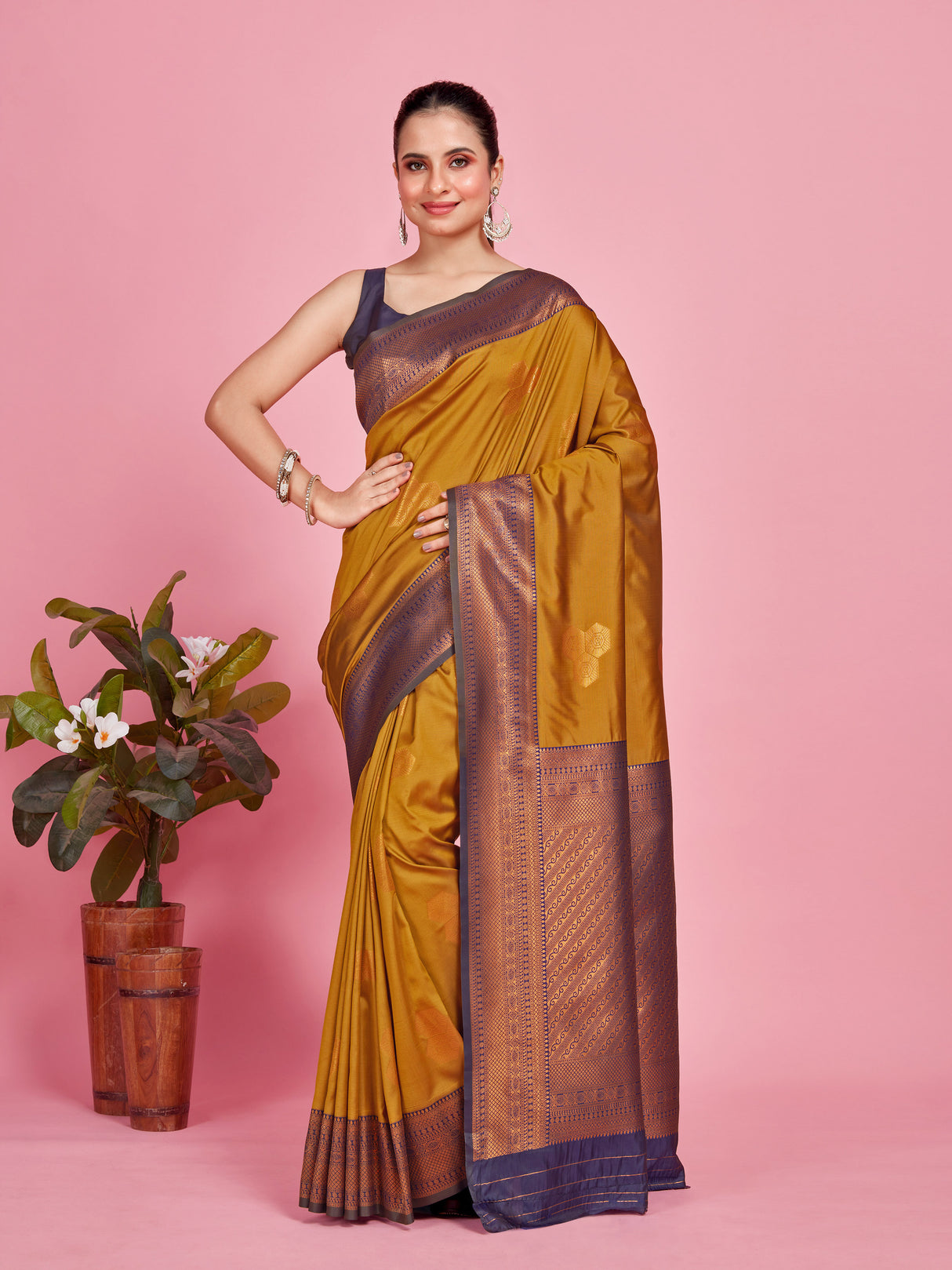 Mimosa Women's Woven Design Kanjivaram Style Art Silk Saree With Blouse Piece : SA00001385MSFREE