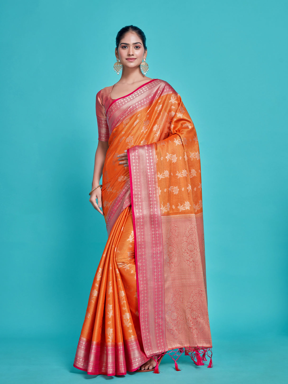 Mimosa Women's Woven Design Kanjivaram Style Art Silk Saree With Blouse Piece : SA0000376ORFREE
