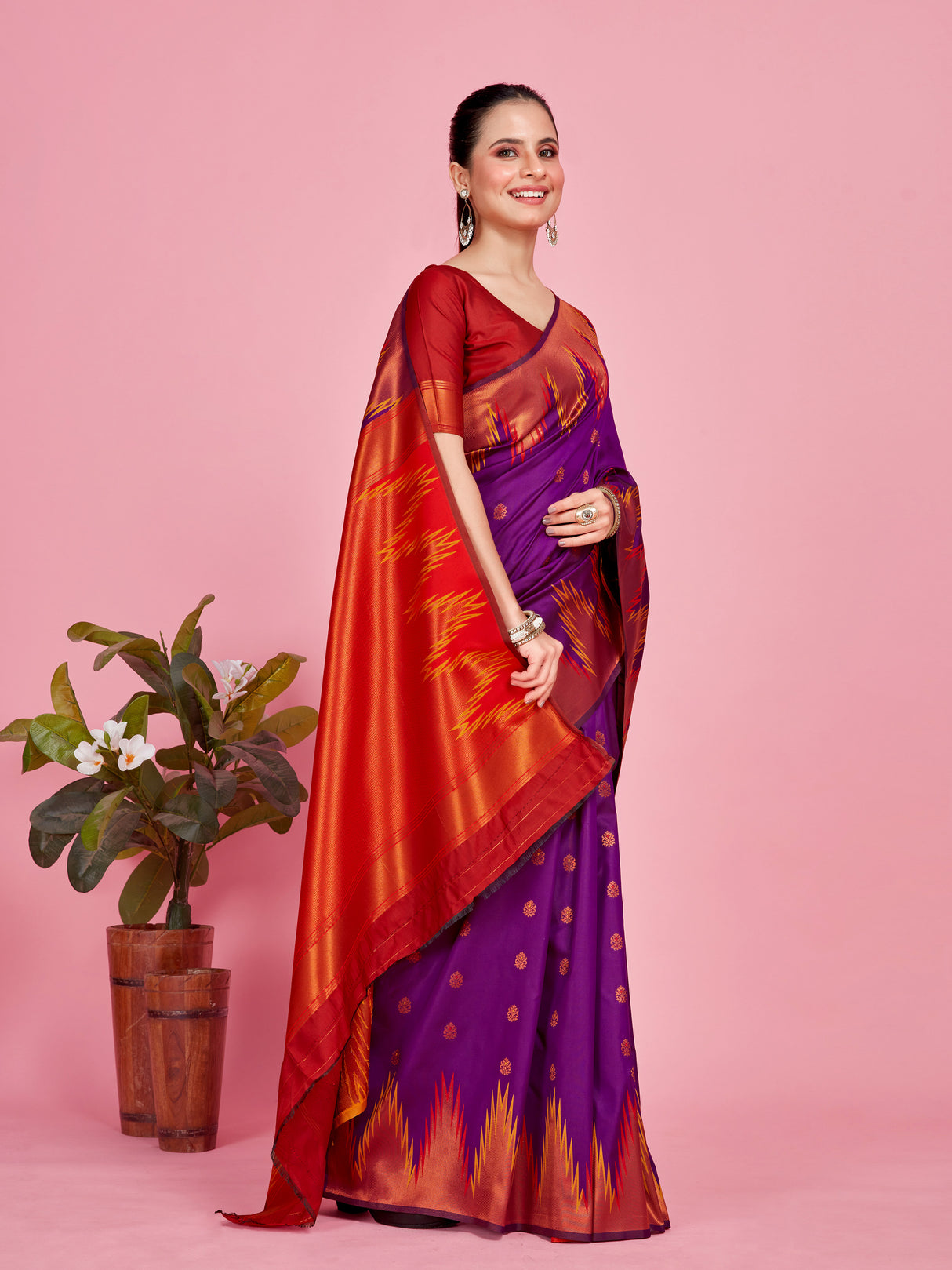 Mimosa Women's Woven Design Kanjivaram Style Art Silk Saree With Blouse Piece : SA00001386PRFREE