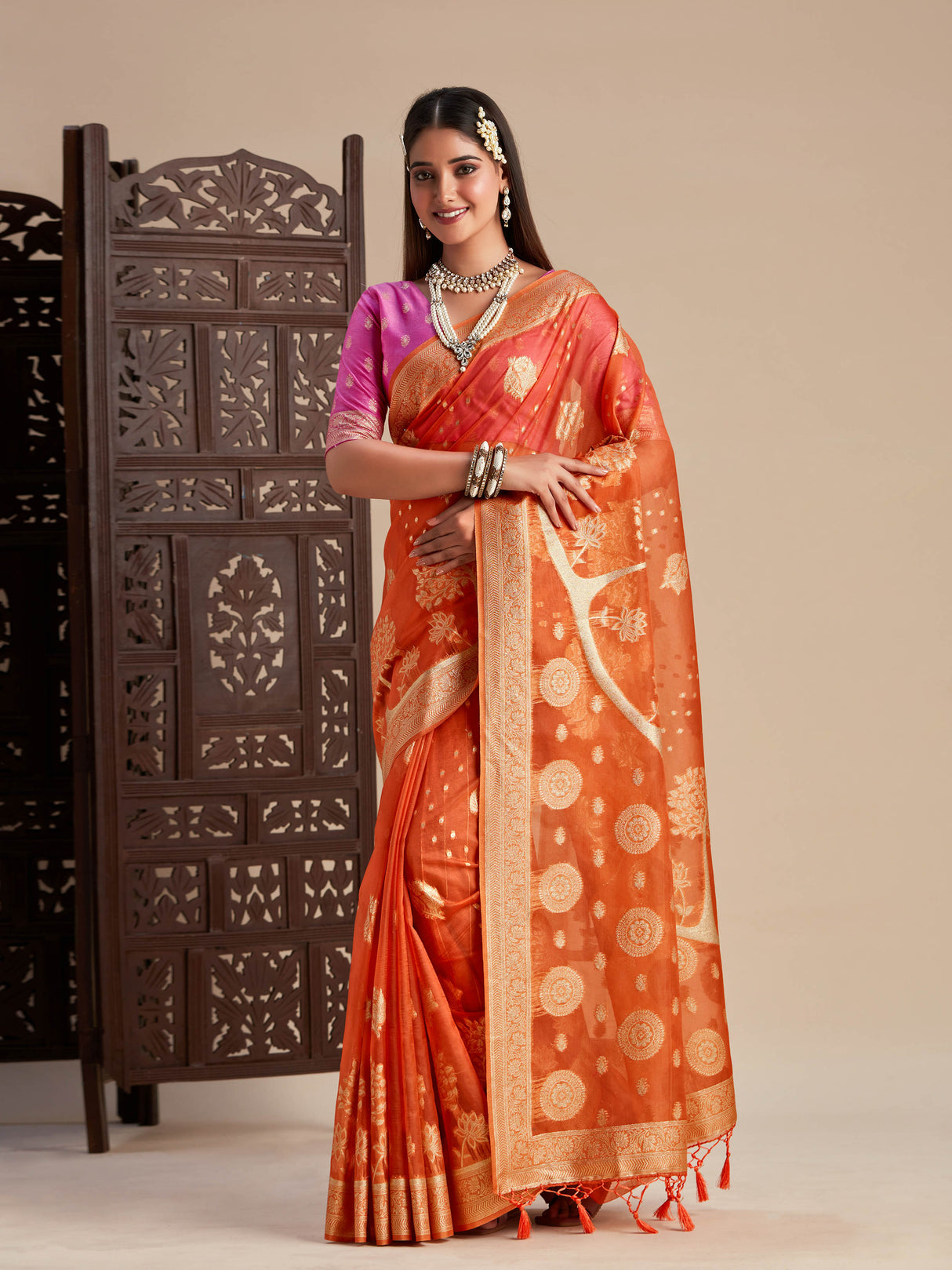 Mimosa Women's Woven Design Banarasi Organza Saree With Blouse Piece : SA00001162PC