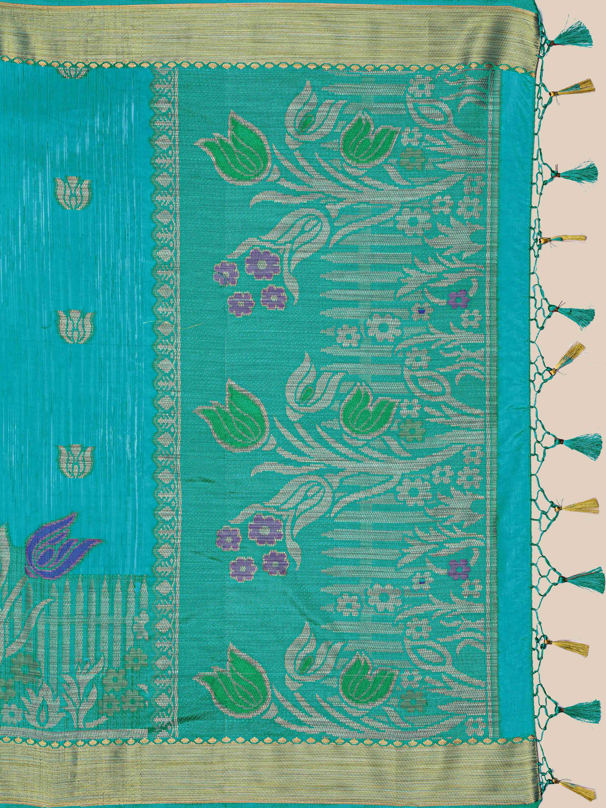 Mimosa Womens Art Silk Saree Kanjivaram style Saffire Color