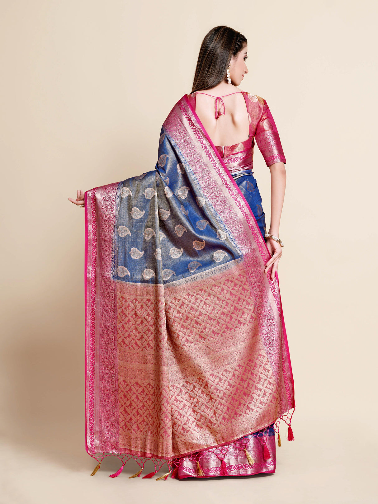 Mimosa Womens Art Silk Saree Kanjivaram Royal Blue Color