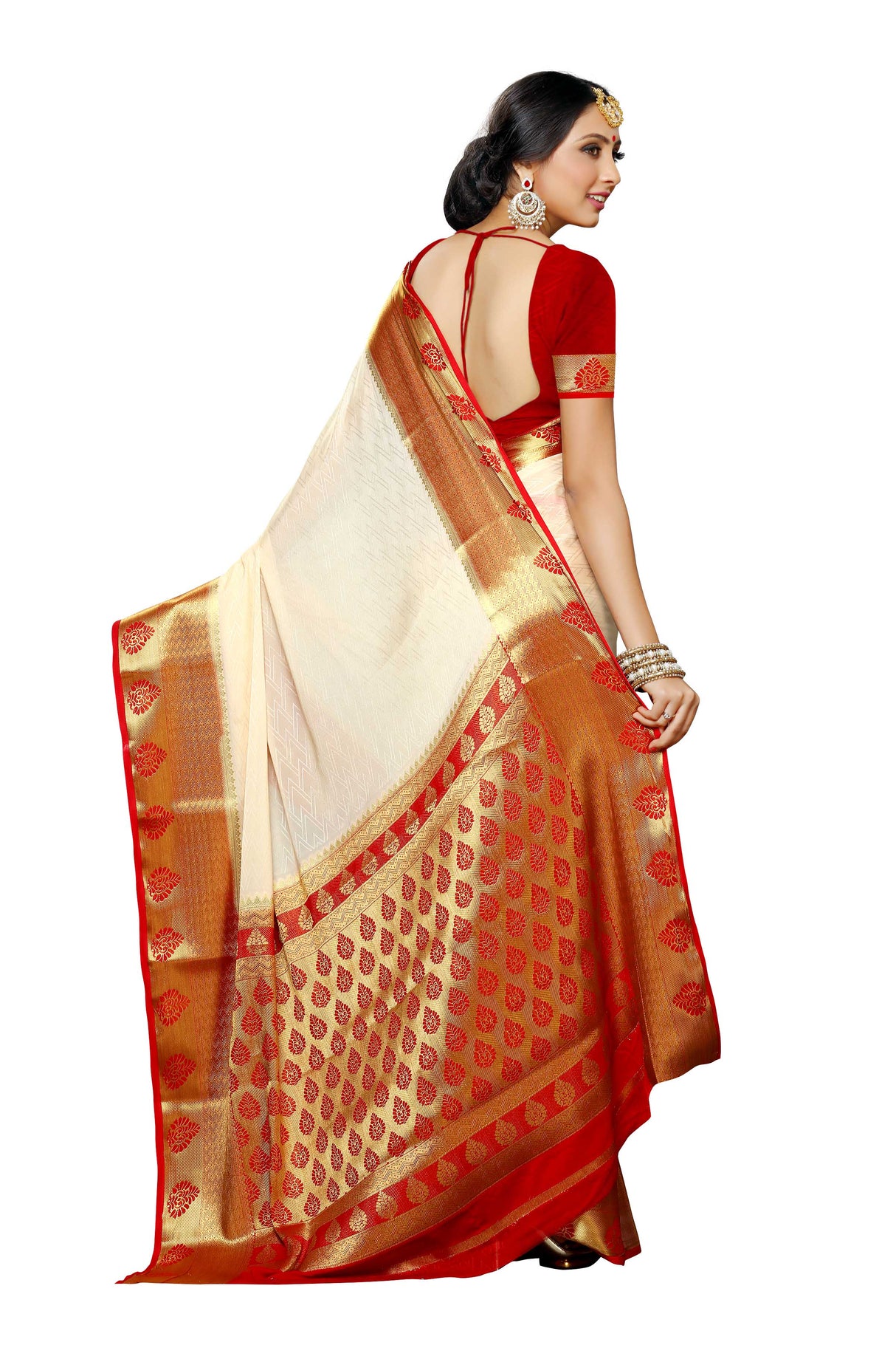 Mimosa Womens Crepe Saree Mysore Silk Halfwhite Color