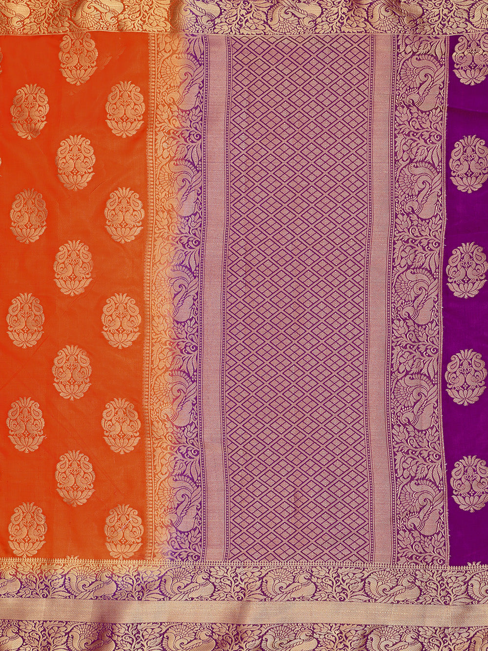 Mimosa Womens Art Silk Saree Kanjivaram Orange Color