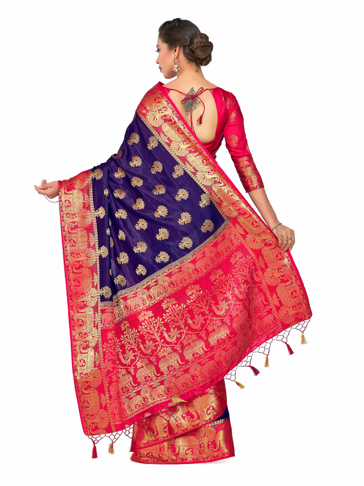 Mimosa Womens Art Silk Saree Kanjivaram Navy Blue Color