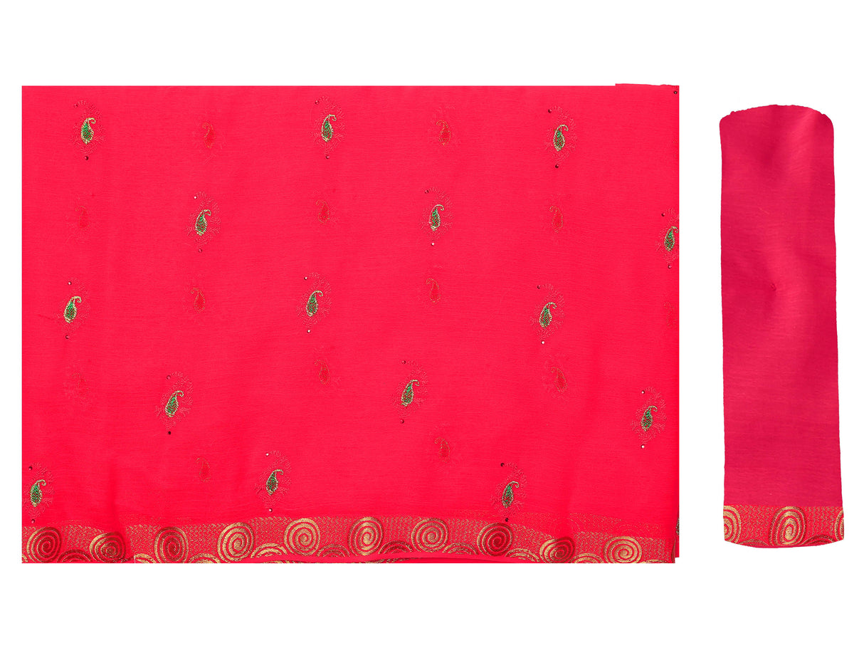 Mimosa Womens Chiffon Saree Banarasi Strawberry Color