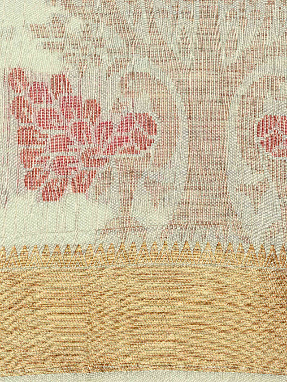 Mimosa Womens Art Silk Saree Kanjivaram style Cream Color