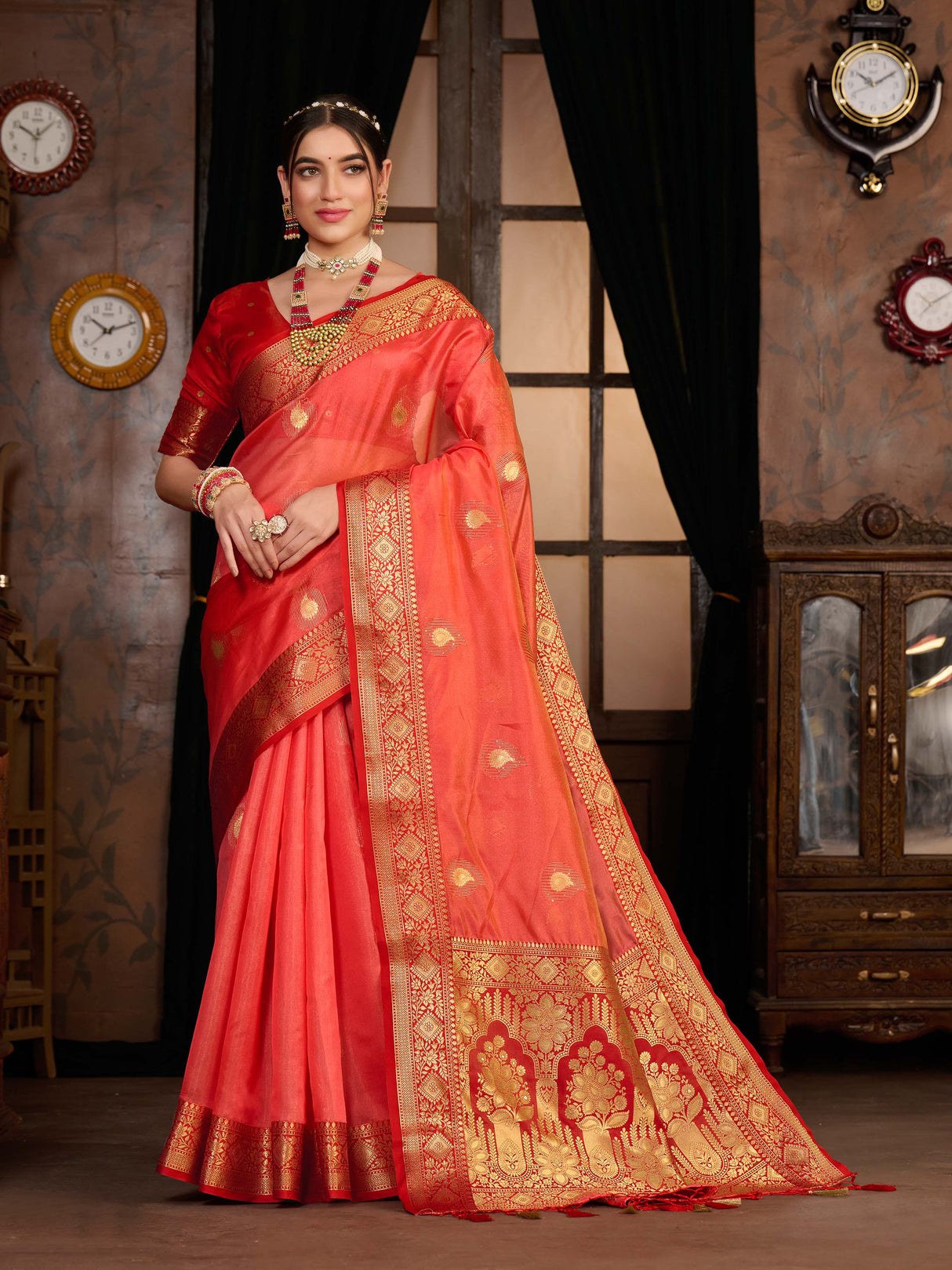 Mimosa Women's Woven Design Kanjivaram Art Silk Saree With Blouse Piece : SA0000944ST