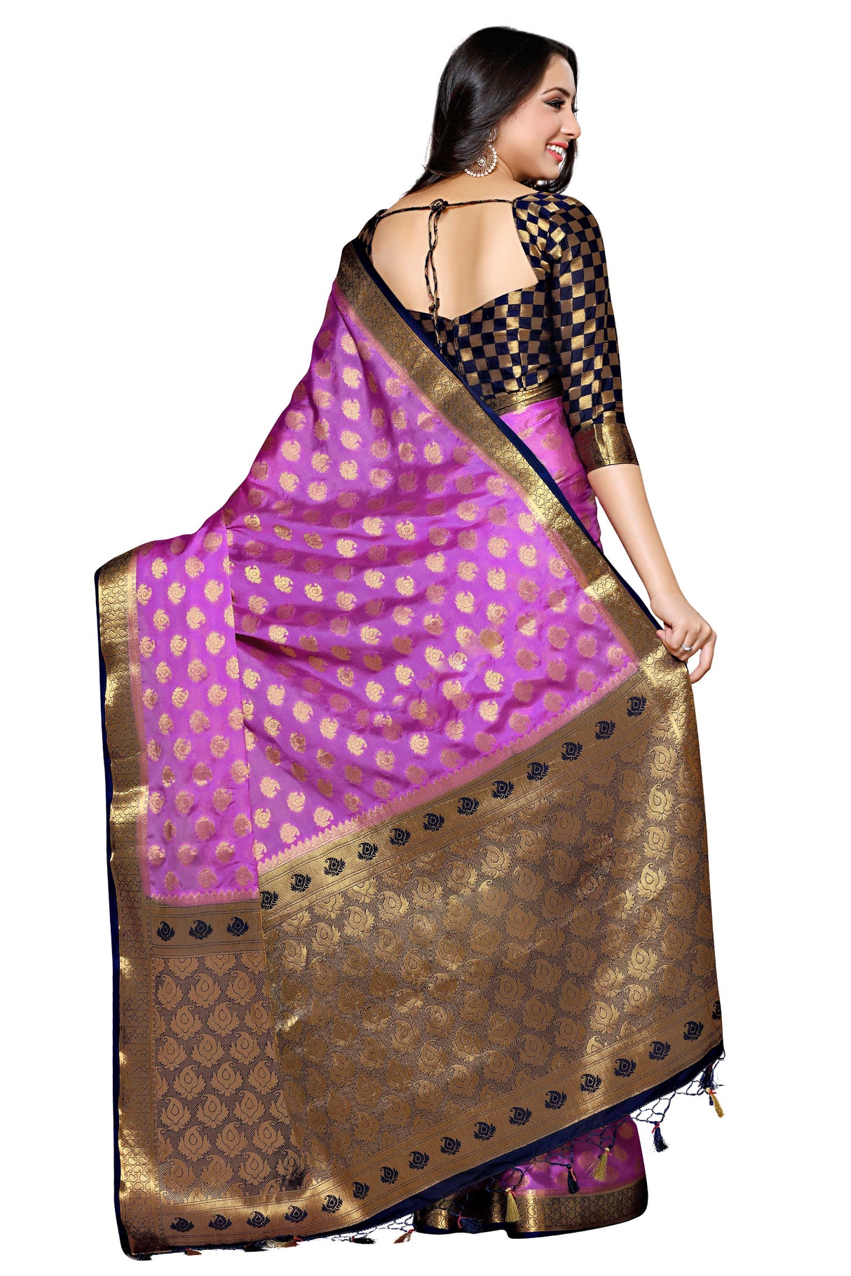 Mimosa Womens Crepe Saree Mysore Silk Levander Color