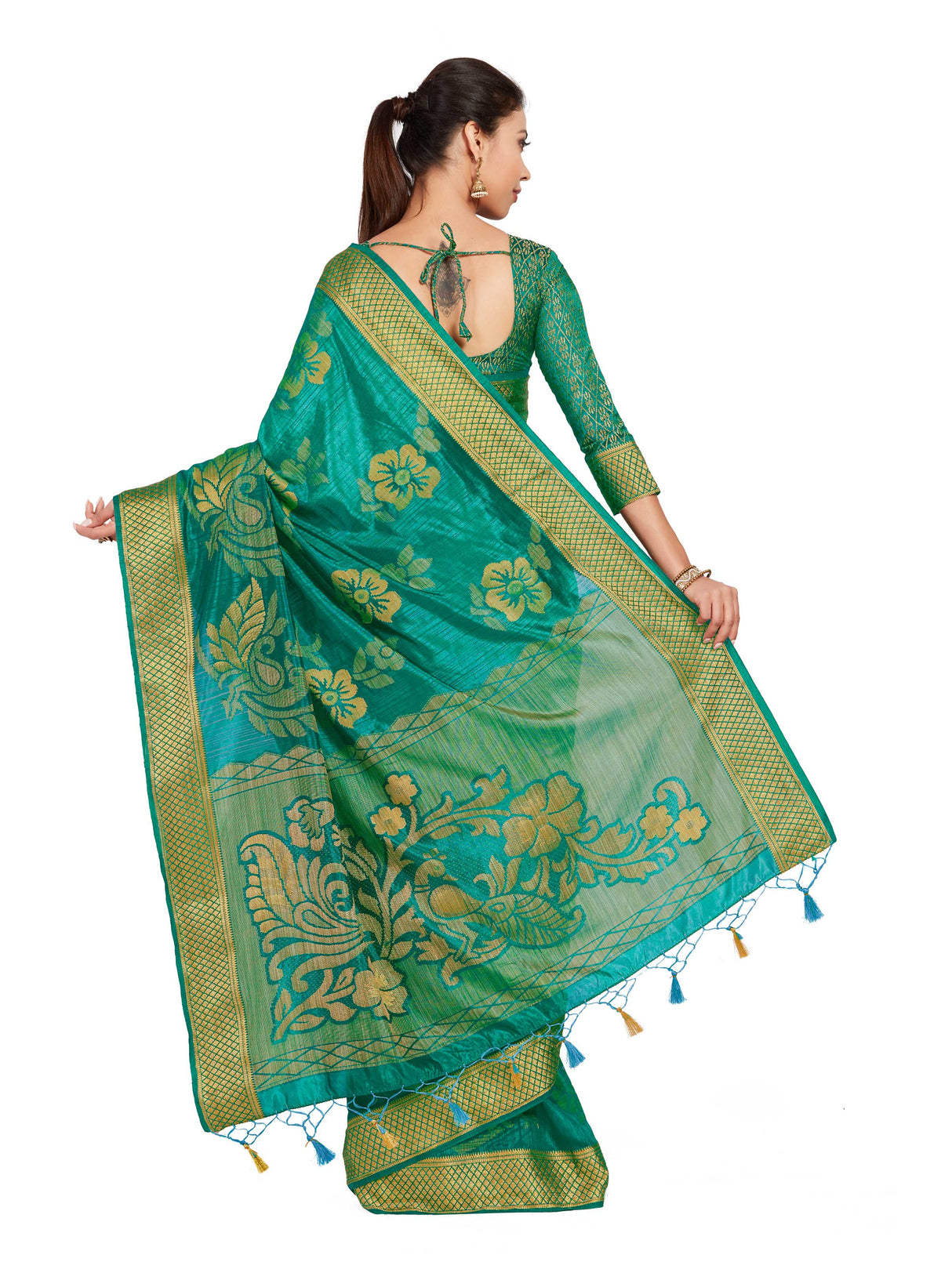 Mimosa Womens Art Silk Saree Kanjivaram Rama Color