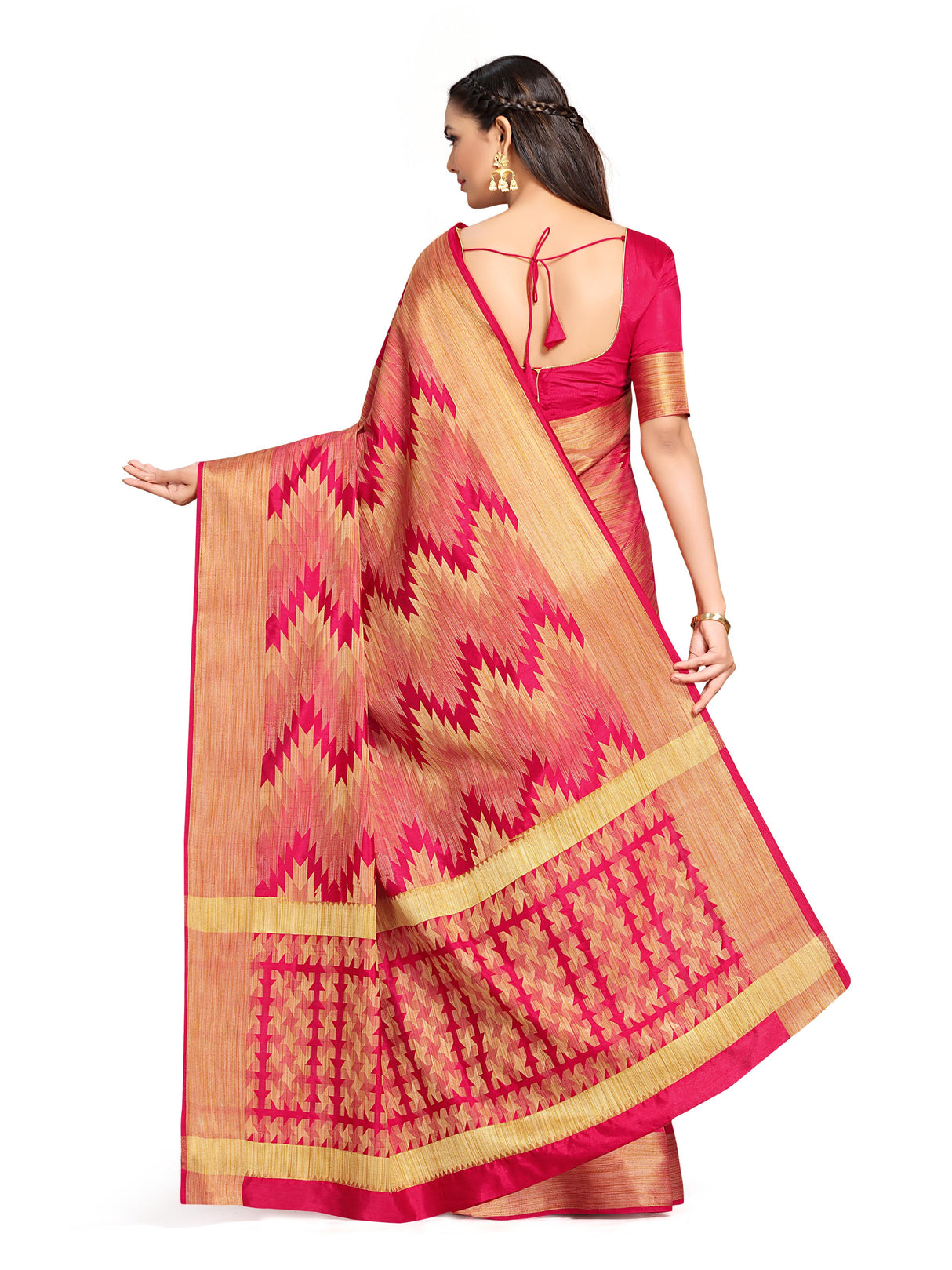 Mimosa Womens Art Silk Saree Kanjivaram Strawberry Color