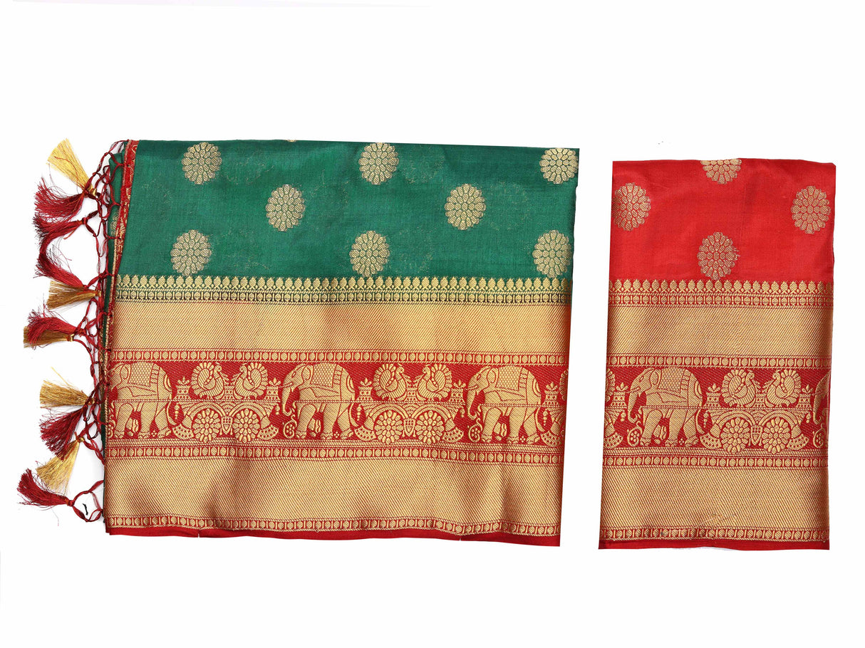 Mimosa Womens Art Silk Saree Kanjivaram BGreen Color