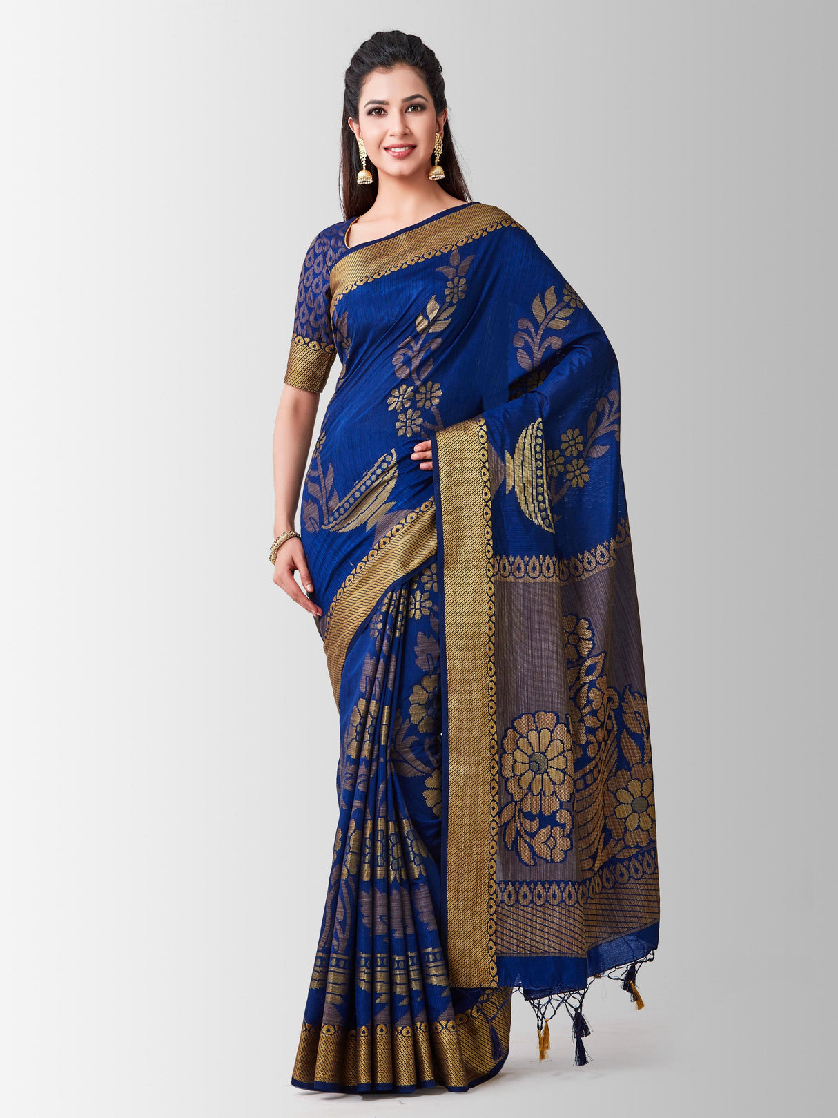 Mimosa Womens Art Silk Saree Kanjivaram Navy Blue Color