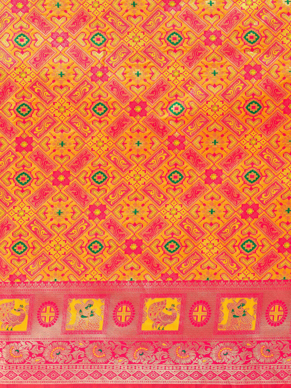 Mimosa Women's Woven Design Patola Style Art Silk Saree With Blouse Piece : SA00001344GDFREE