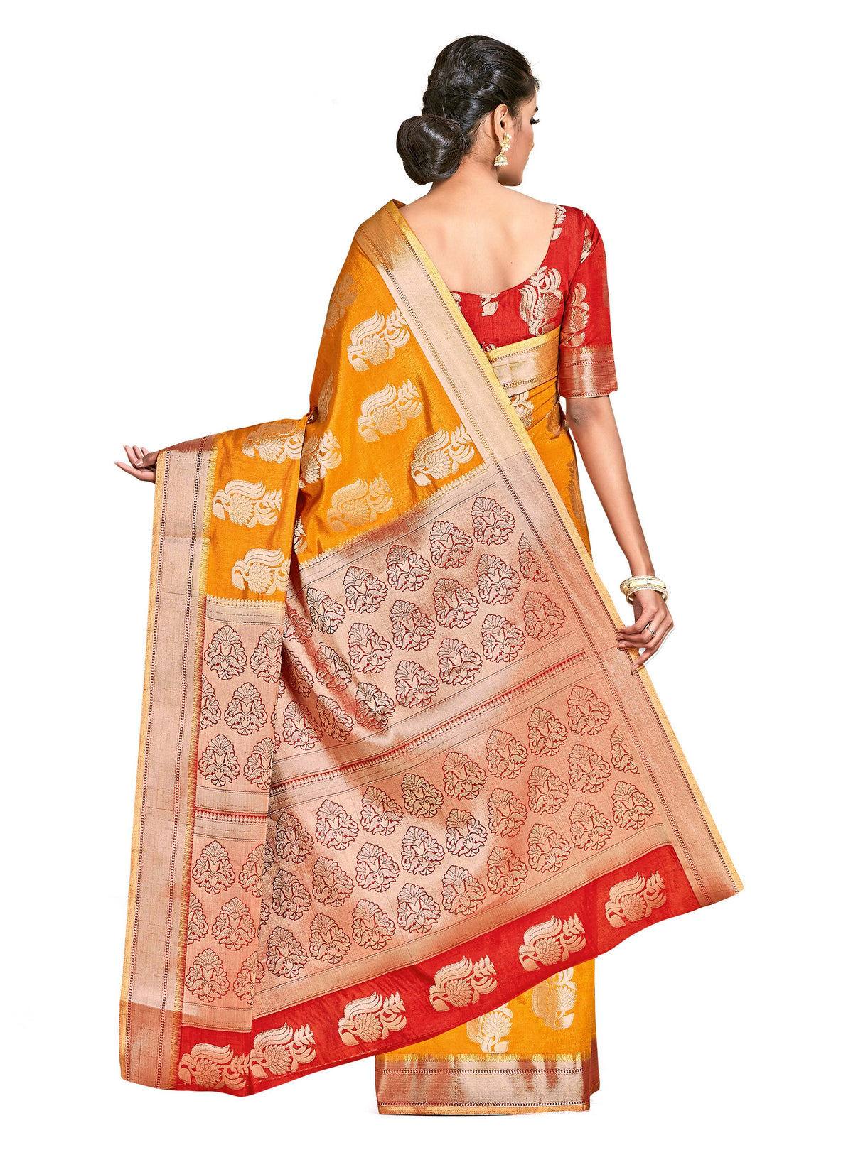 Mimosa Womens Art Silk Saree Kanjivaram Mustard Color