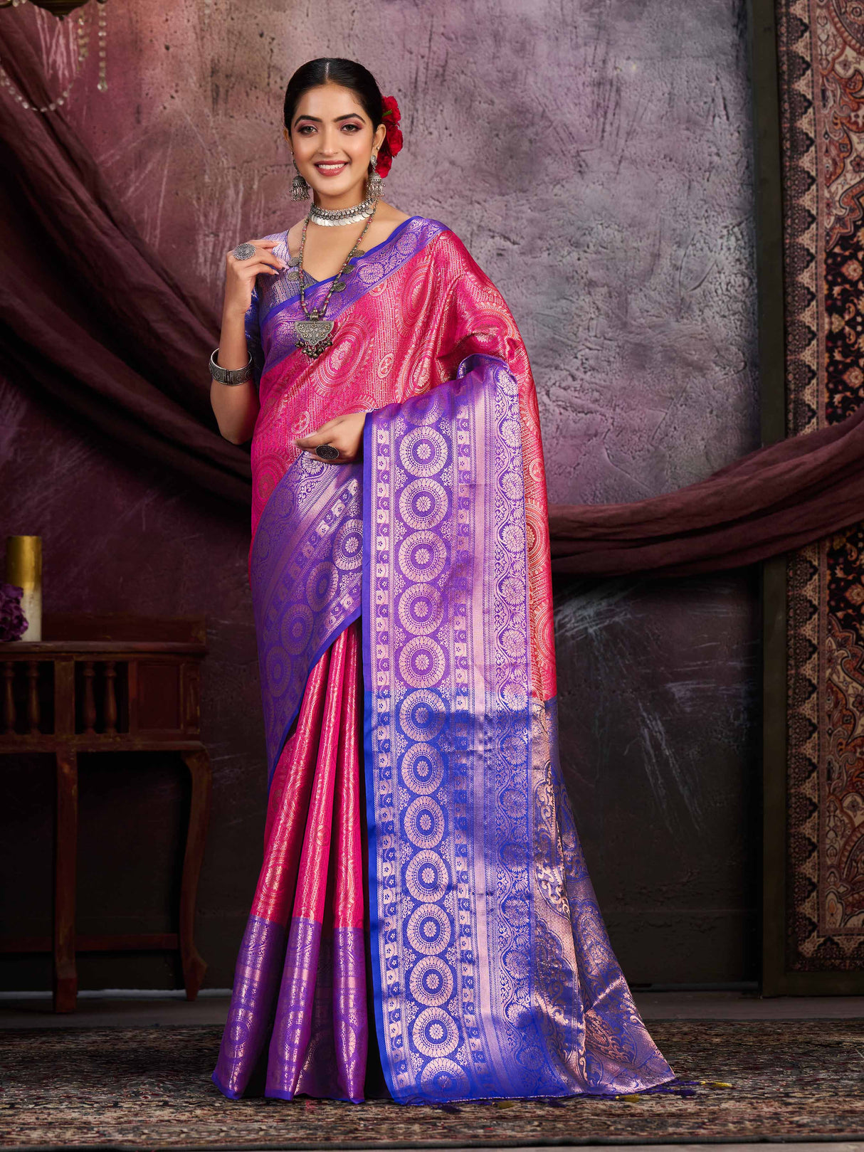 Mimosa Women's Woven Design Kanjivaram Art Silk Saree With Blouse Piece : SA0000912RN