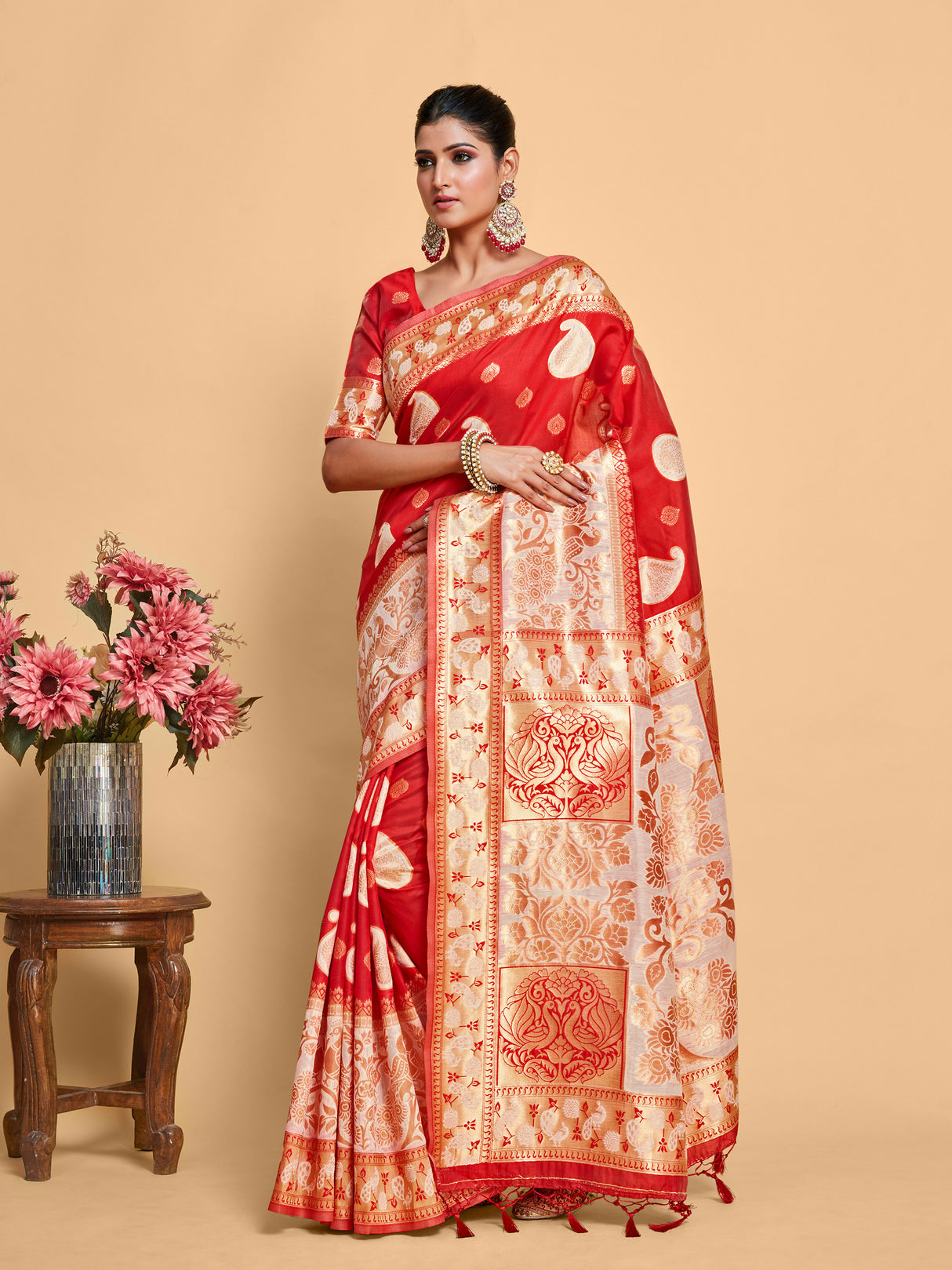 Mimosa Women's Woven Design Kanjivaram Art Silk Saree With Blouse Piece : SA00001246MRFREE