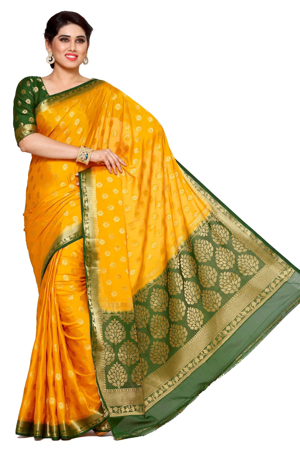 Mimosa Womens Crepe Saree Mysore Silk Gold Color