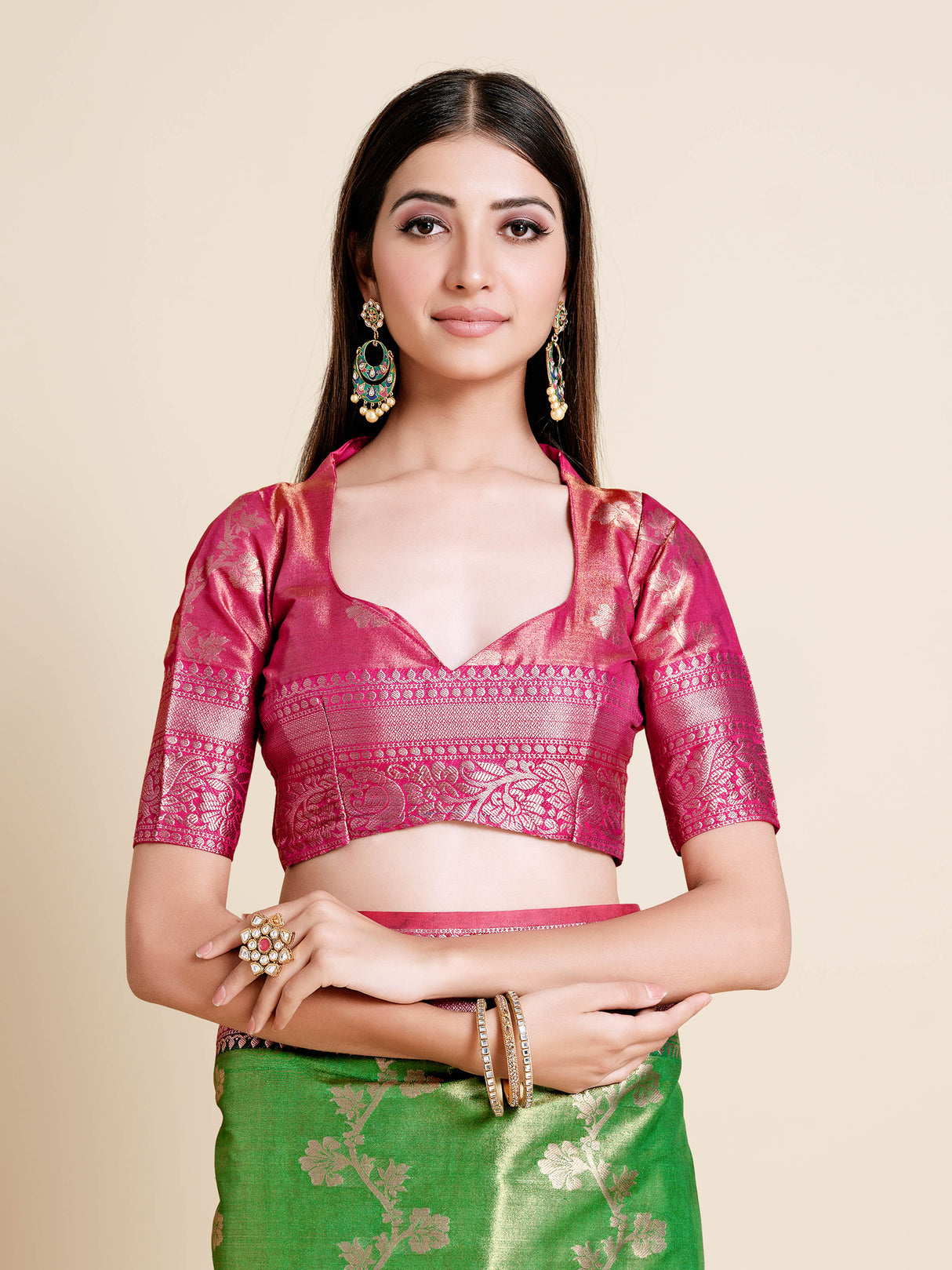 Mimosa Womens Art Silk Saree Kanjivaram Green Color