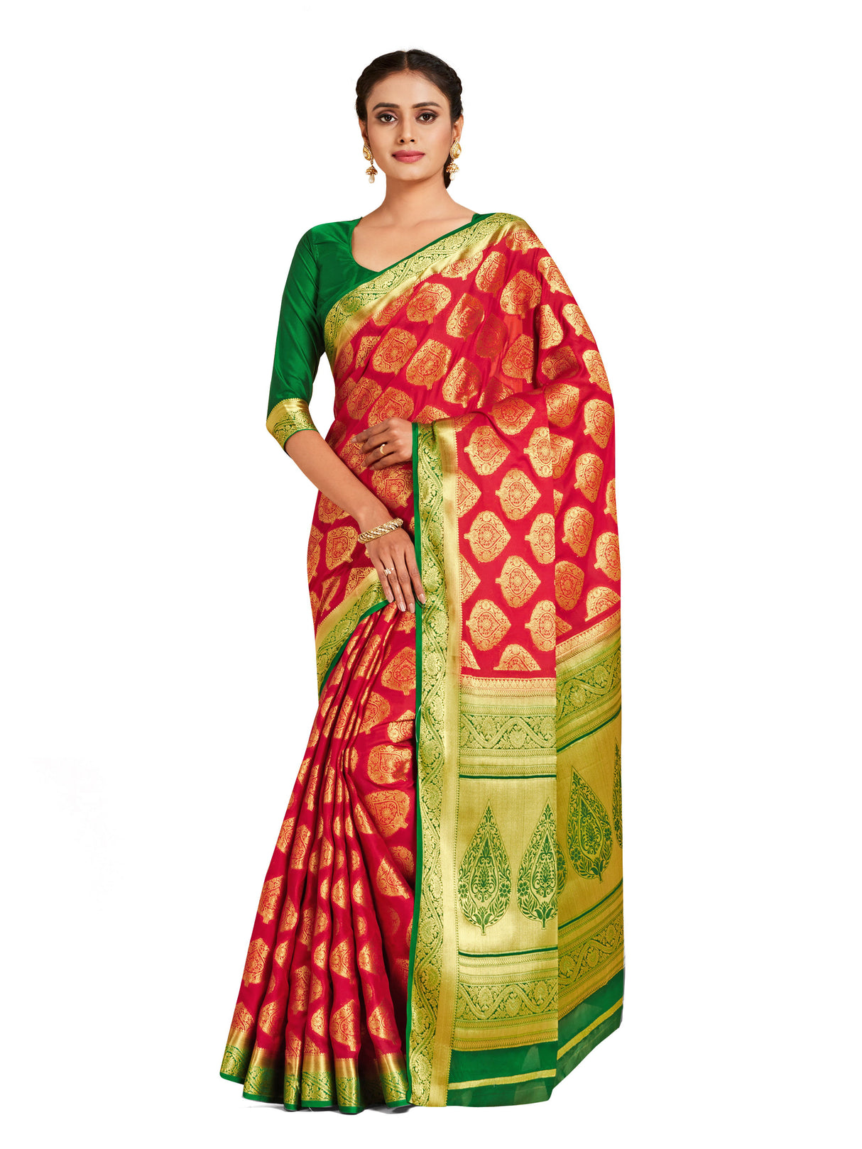 Mimosa Womens Crepe Saree Mysore Silk Red Color