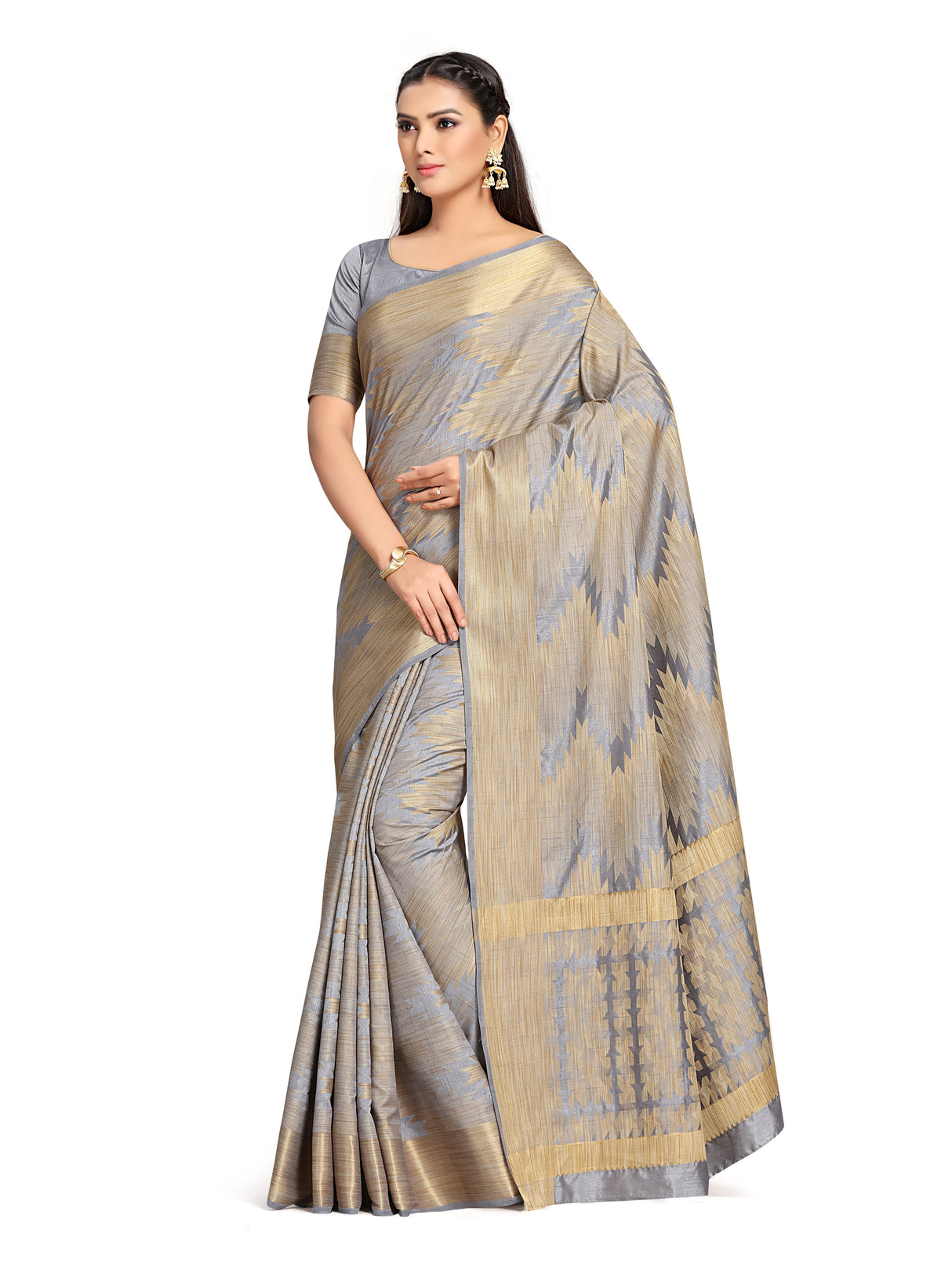 Mimosa Womens Art Silk Saree Kanjivaram Grey Color