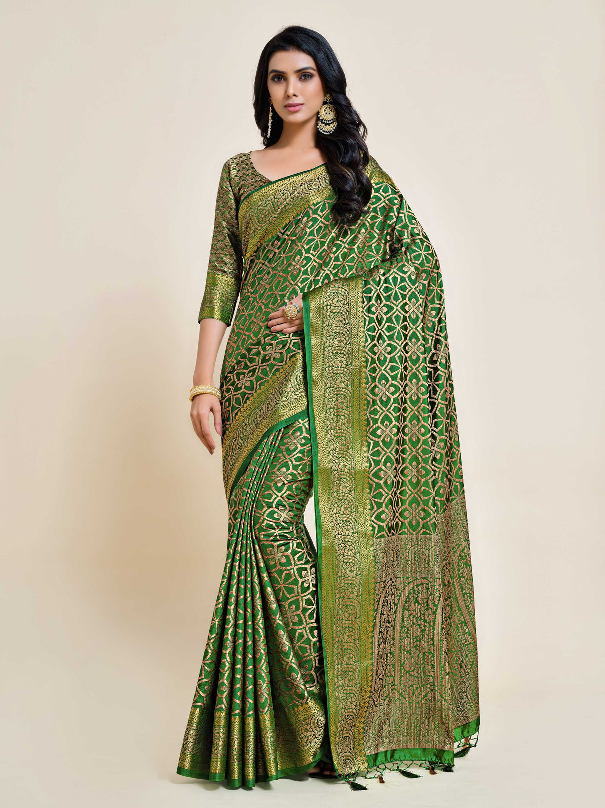 Mimosa Womens Art Silk Saree Kanjivaram Green Color