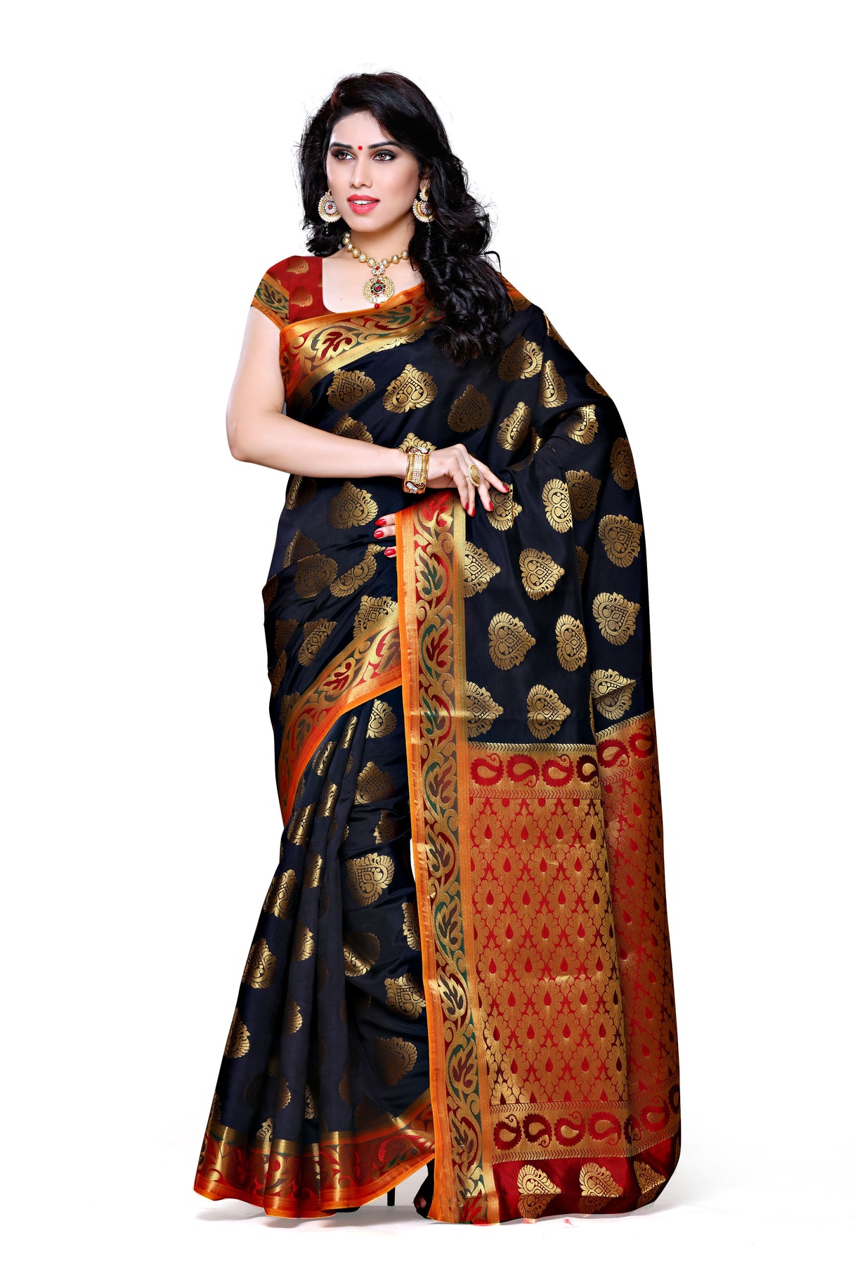 Mimosa Womens Art Silk Saree Kanjivaram Black Color