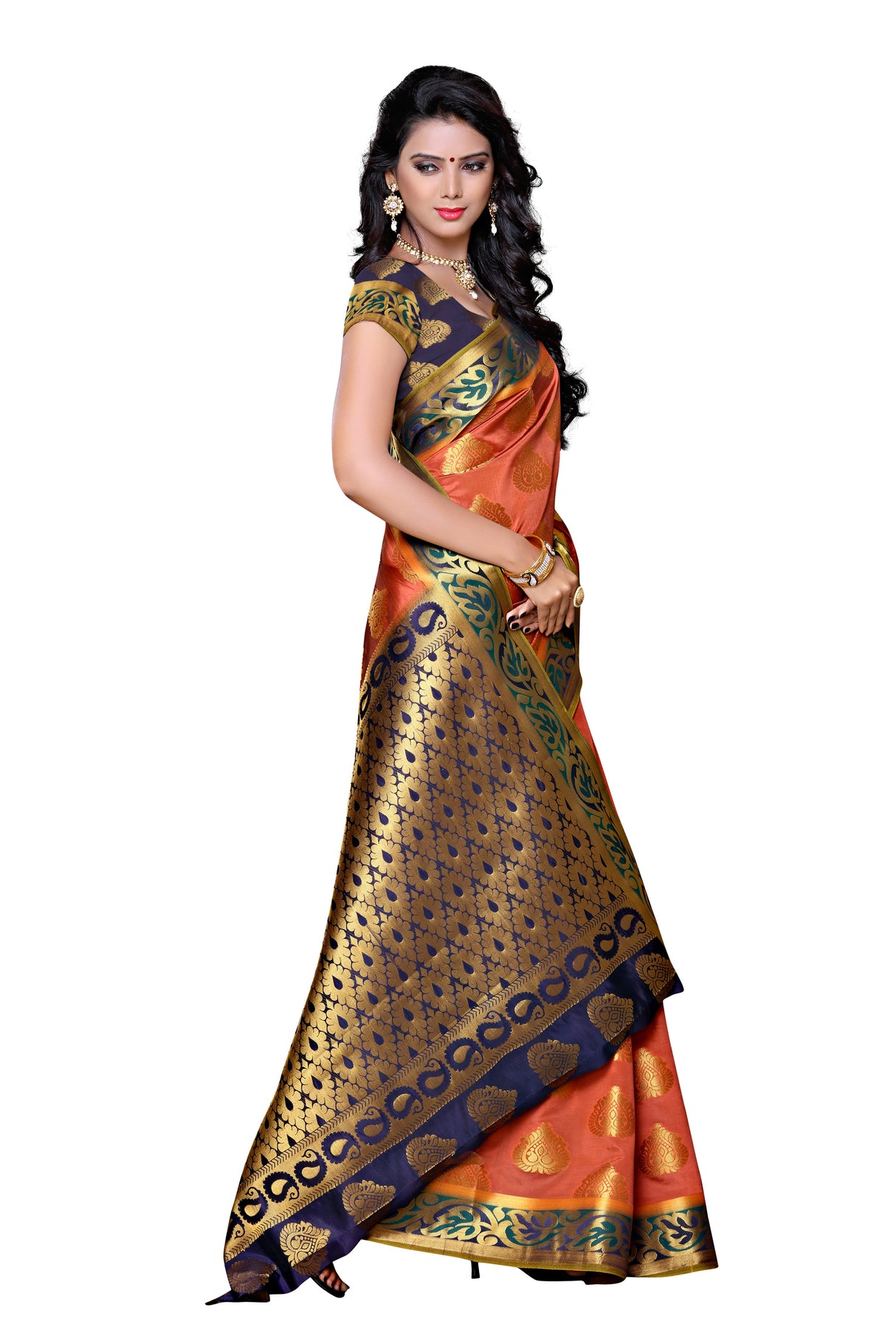 Mimosa Womens Art Silk Saree Kanjivaram Peach Color