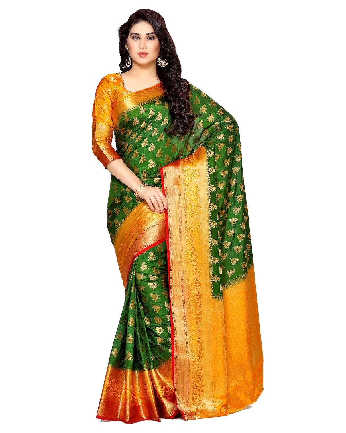 Mimosa Womens Art Silk Saree Kanjivaram BGreen Color