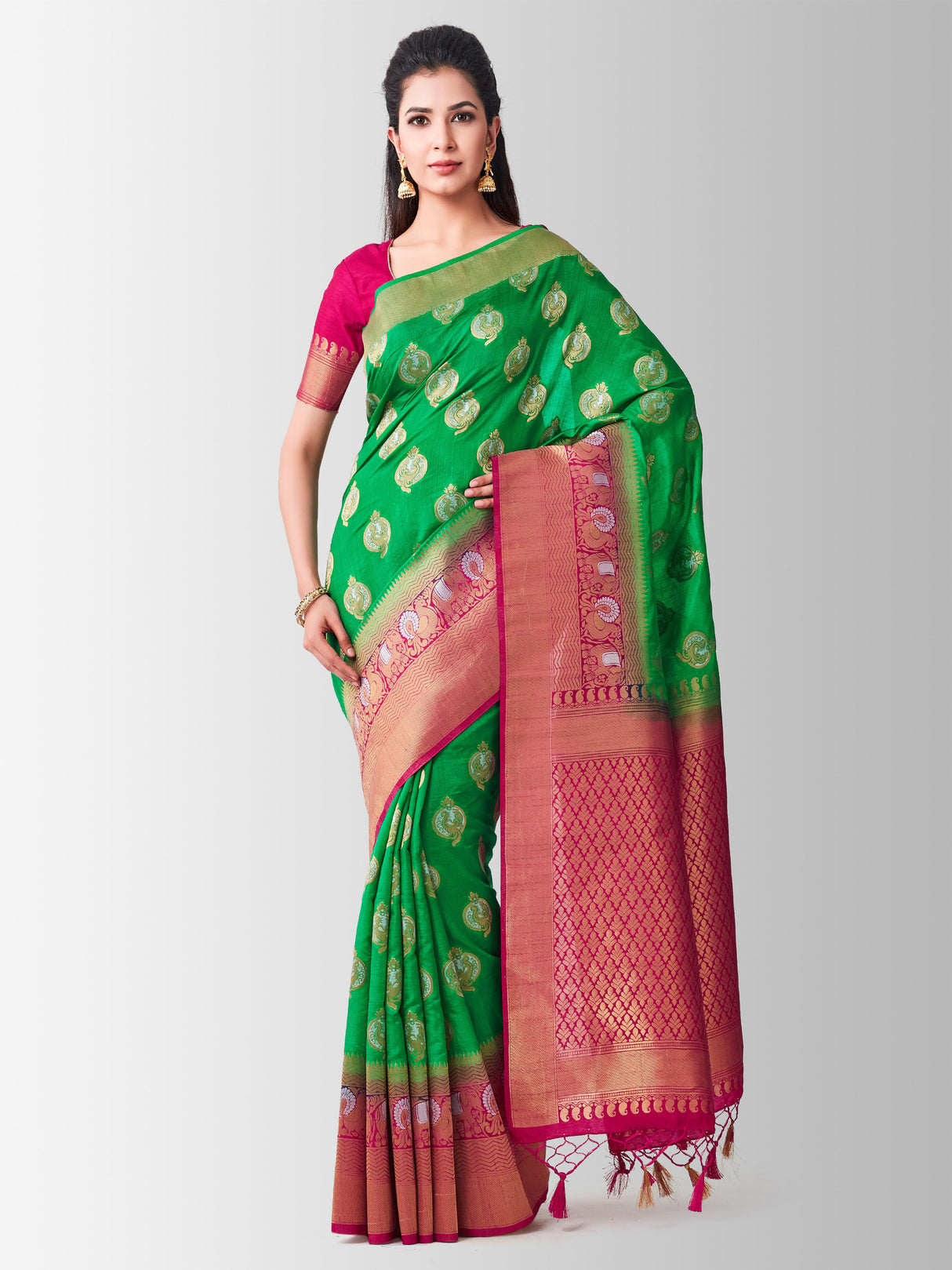 Mimosa Womens Art Silk Saree Kanjivaram Rama Color