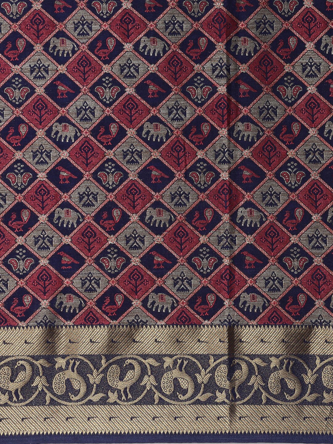 Mimosa Womens Art Silk Saree Patola Navy Blue Color