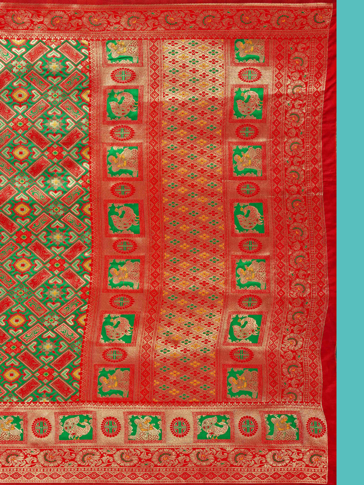 Mimosa Women's Woven Design Patola Style Art Silk Saree With Blouse Piece : SA00001344GRNFREE