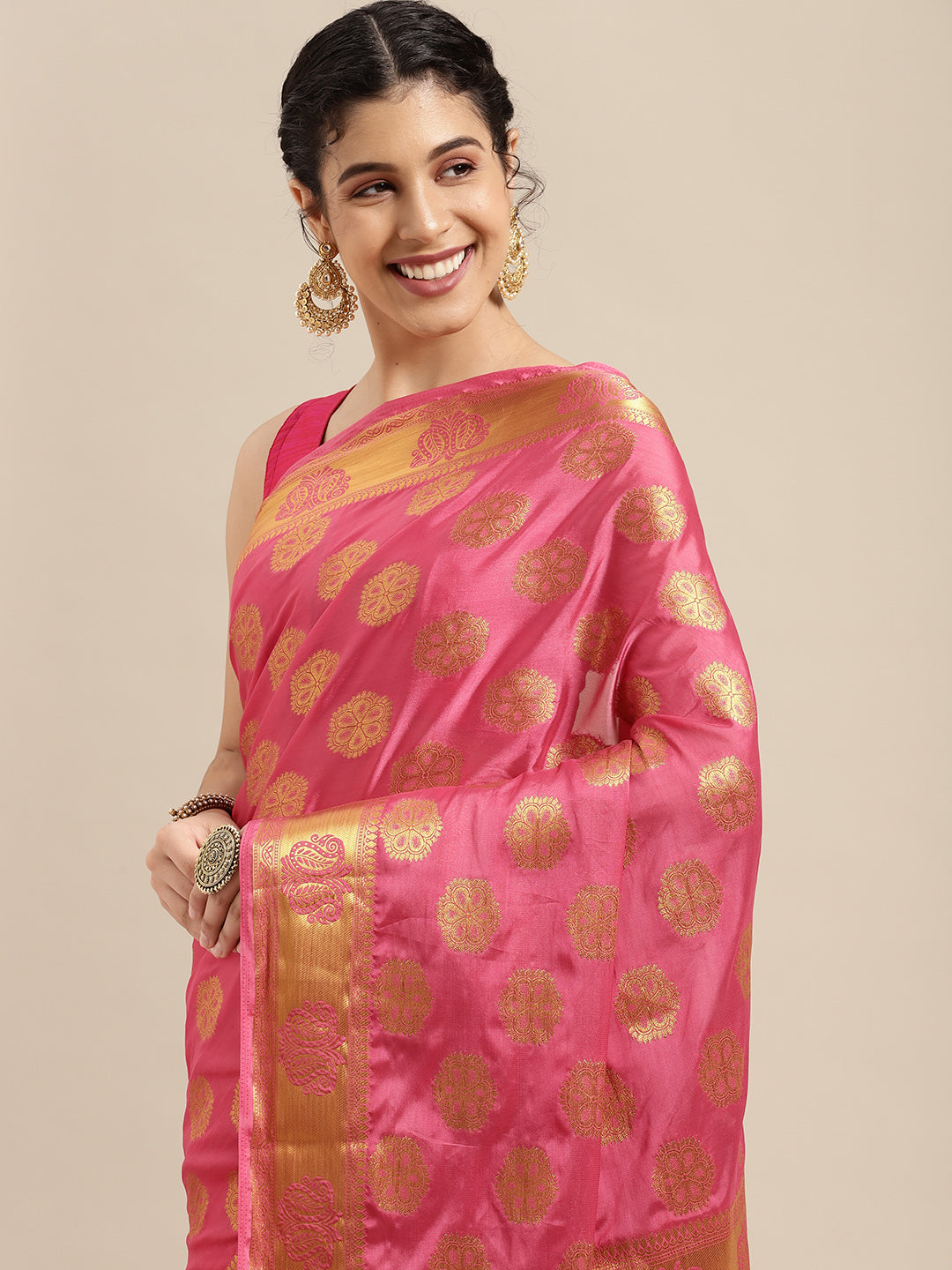 Mimosa Womens Crepe Saree Mysore Silk Gajjari Color