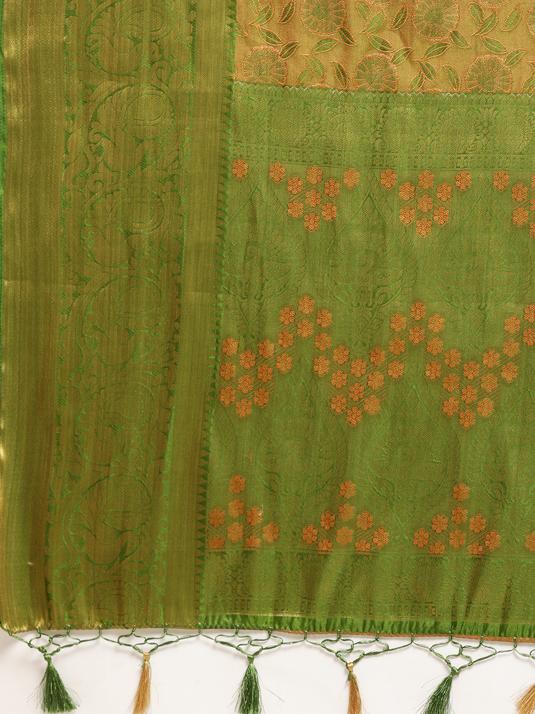 Mimosa Womens Art Silk Saree Kanjivaram Olive Color