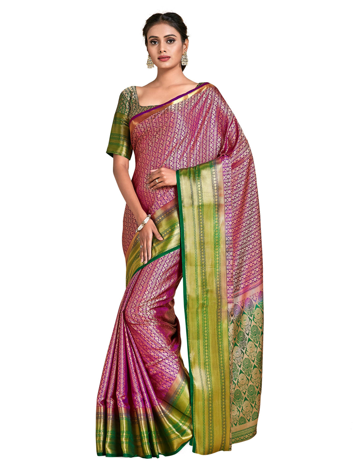Mimosa Womens Art Silk Saree Kanjivaram Mejanta Color