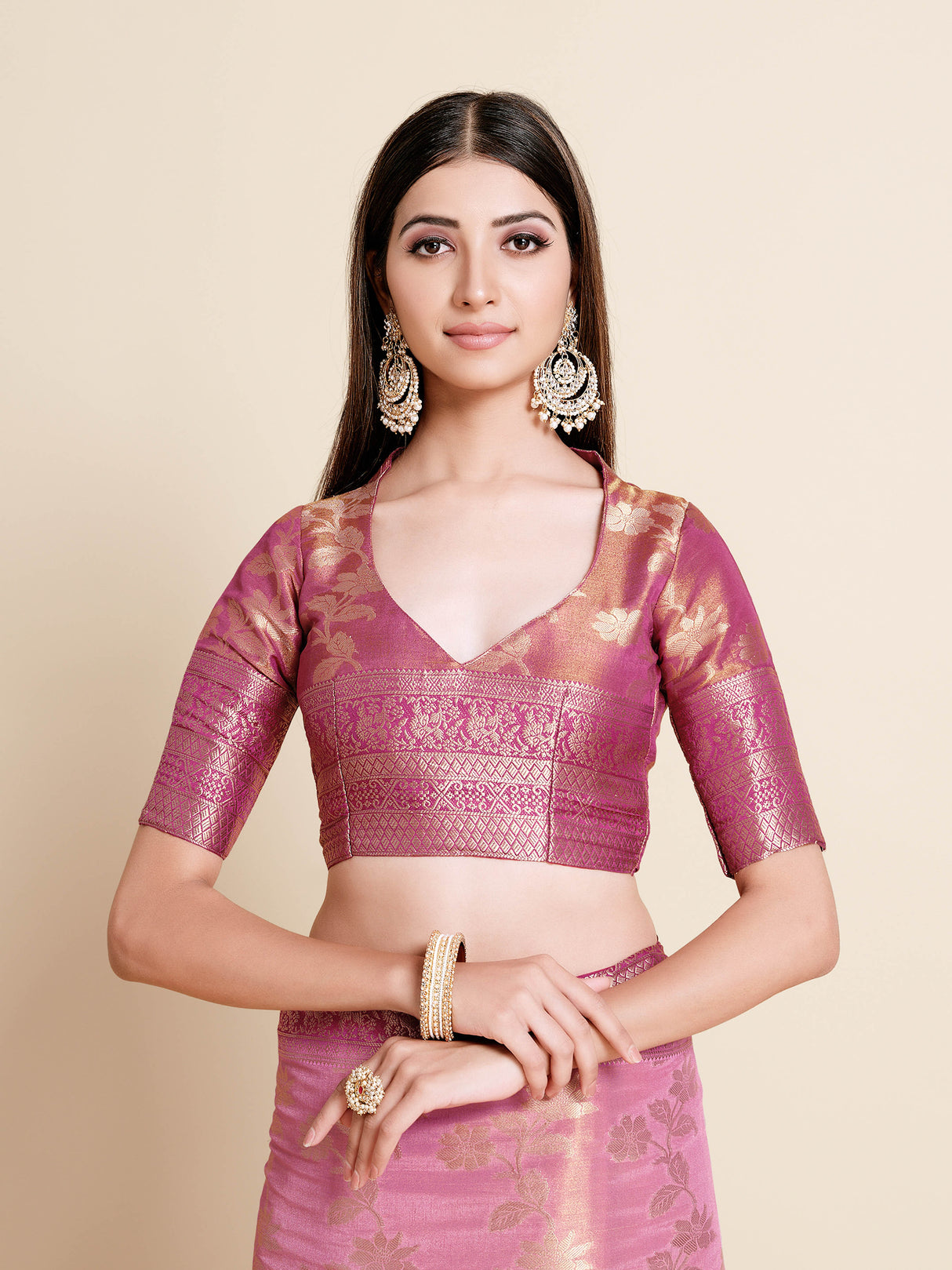 Mimosa Womens Art Silk Saree Kanjivaram Pink Color