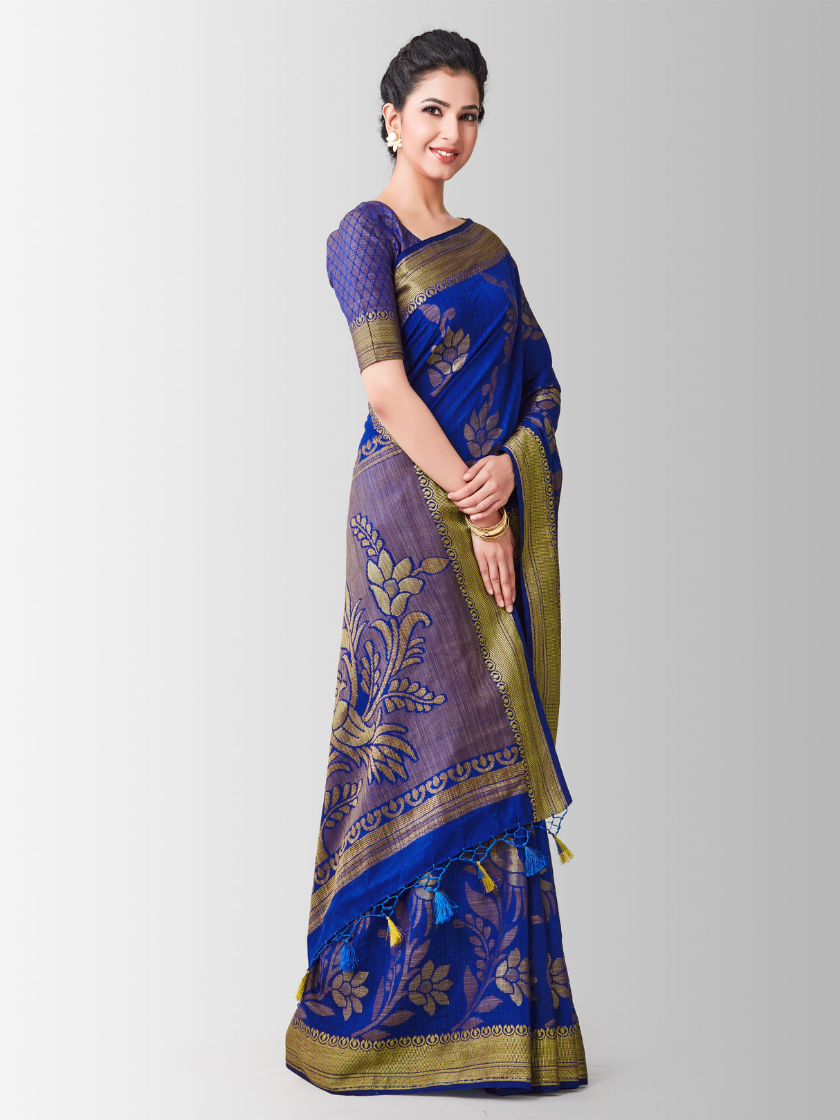 Mimosa Womens Art Silk Saree Kanjivaram Royal Blue Color