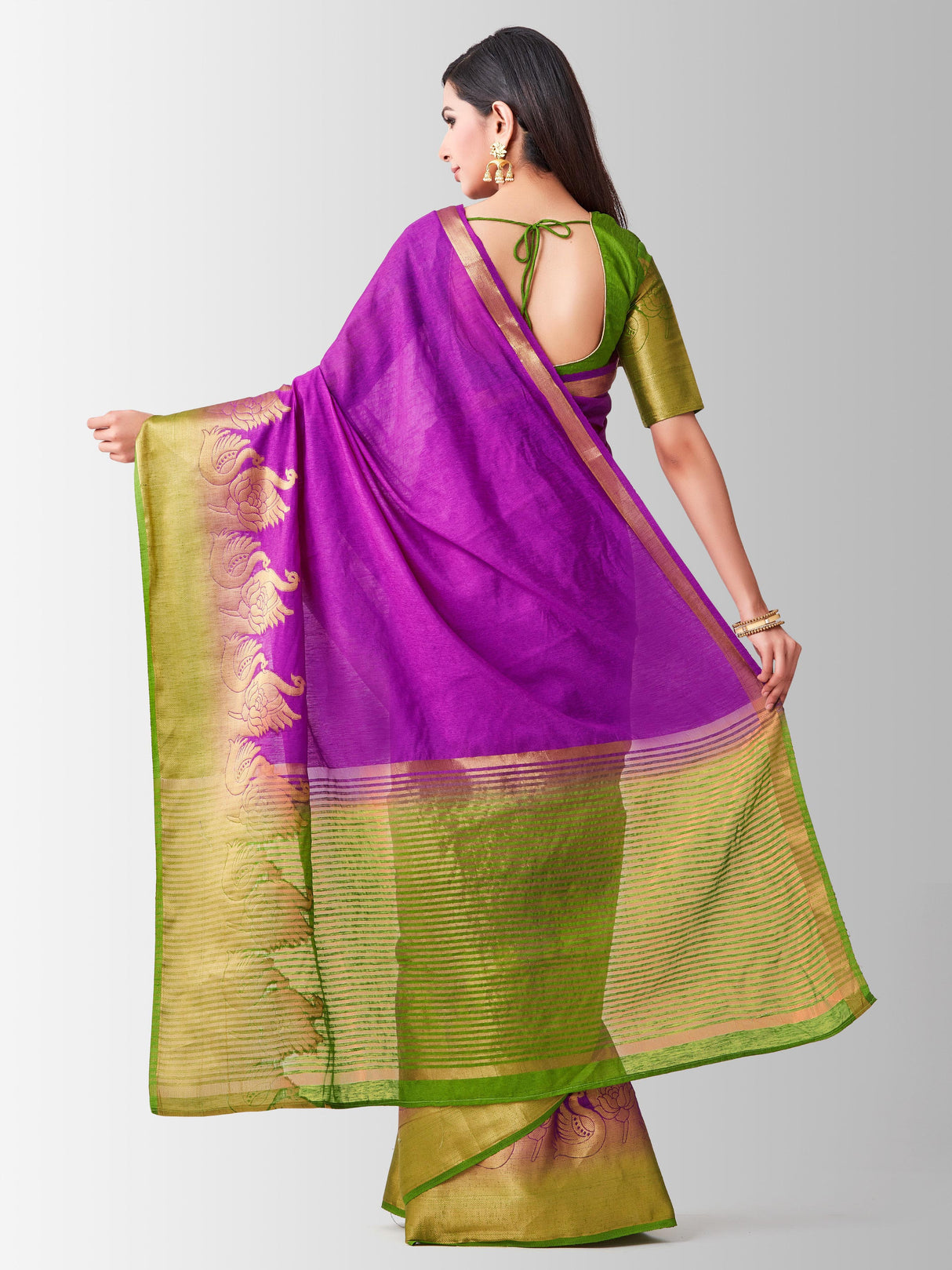 Mimosa Womens Linen Saree Kanjivaram style Mejanta Color