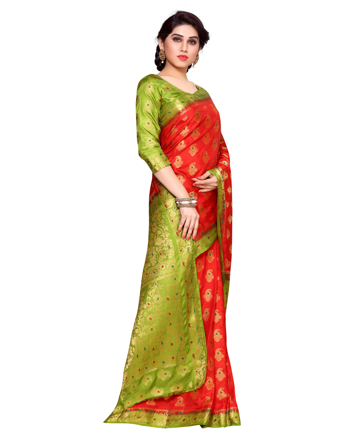 Mimosa Womens Art Silk Saree Kanjivaram Red Color