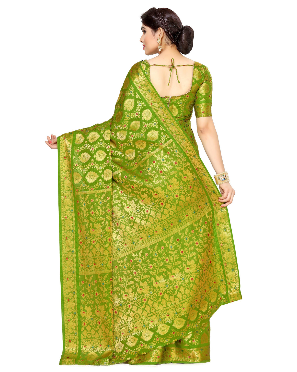 Mimosa Womens Art Silk Saree Kanjivaram Olive Color