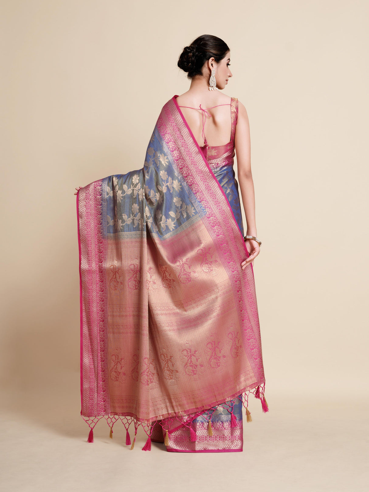 Mimosa Womens Art Silk Saree Kanjivaram Royal Blue Color