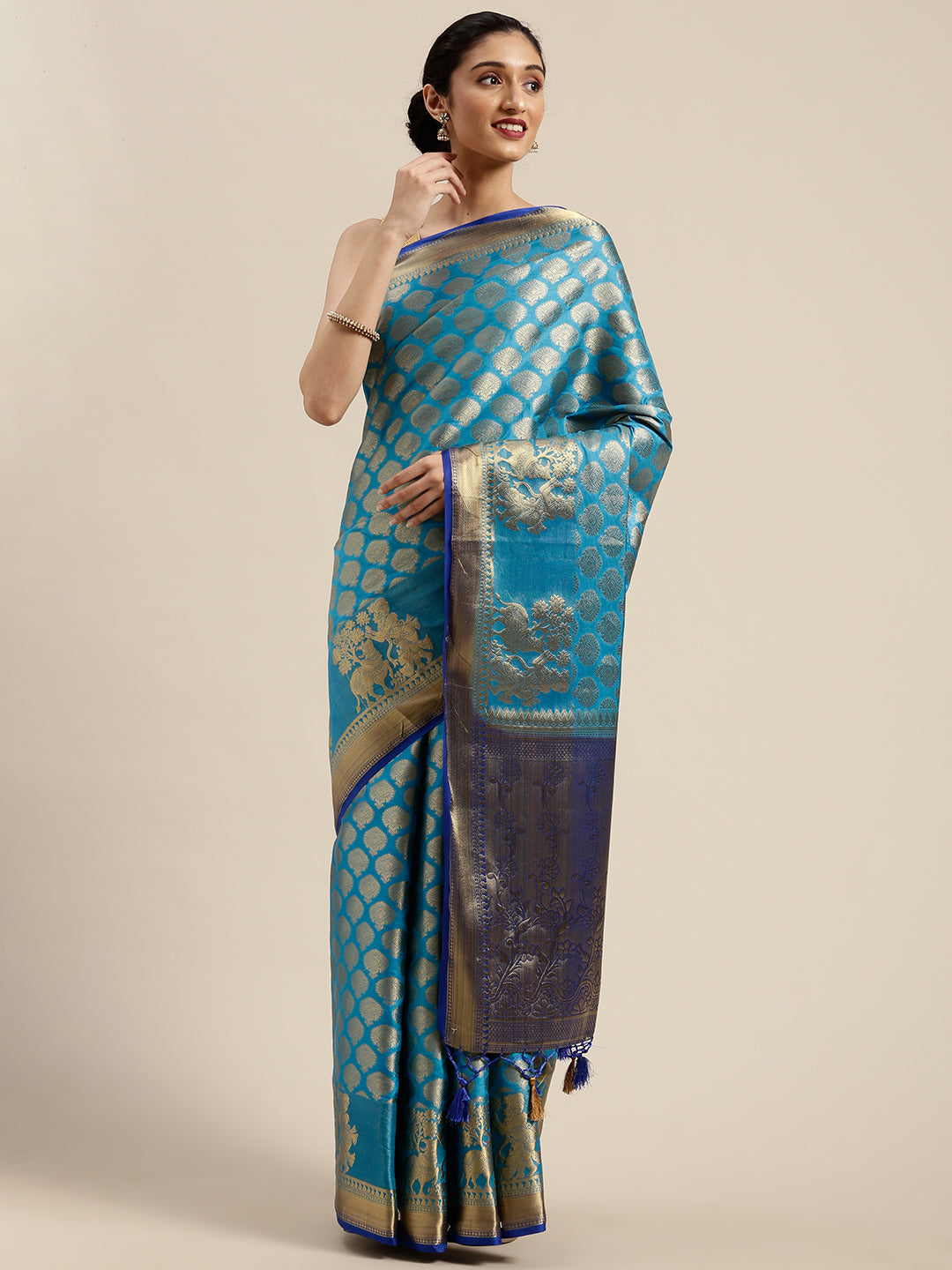 Mimosa Womens Art Silk Saree Kanjivaram Ananda Color