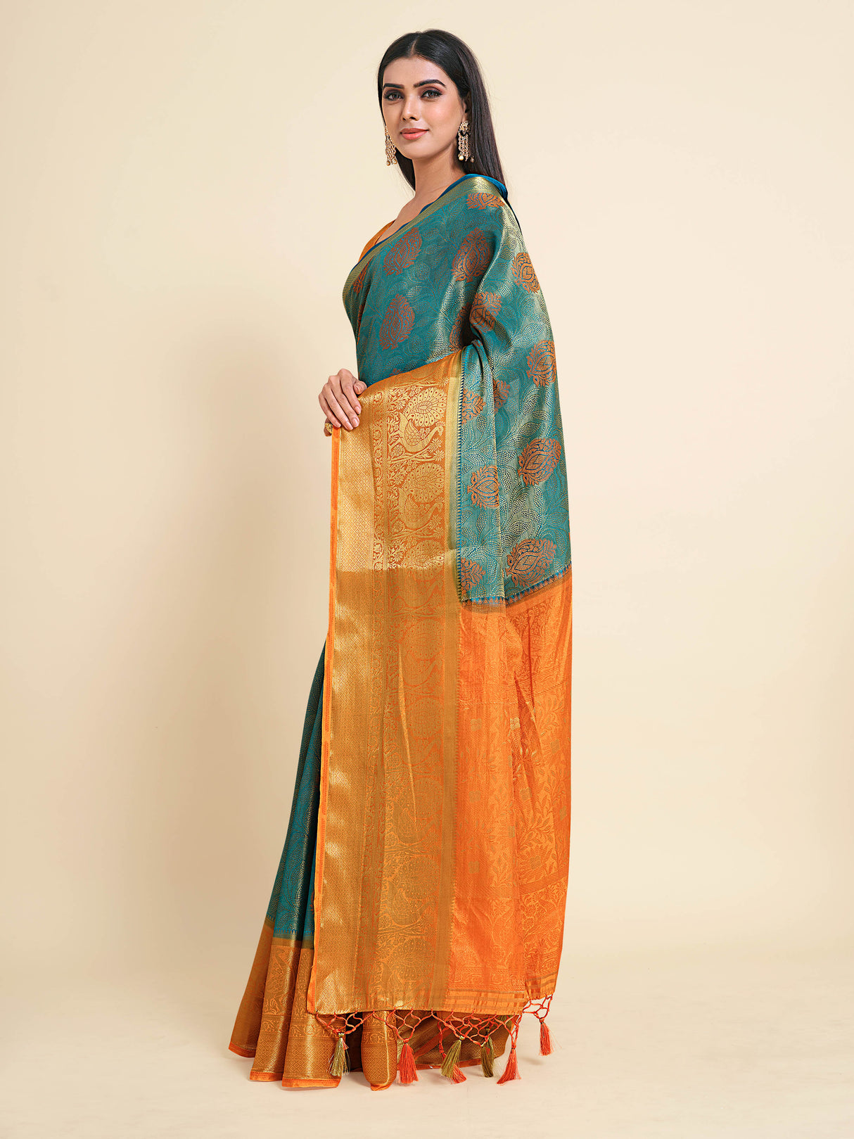 Mimosa Womens Art Silk Saree Kanjivaram Saffire Color