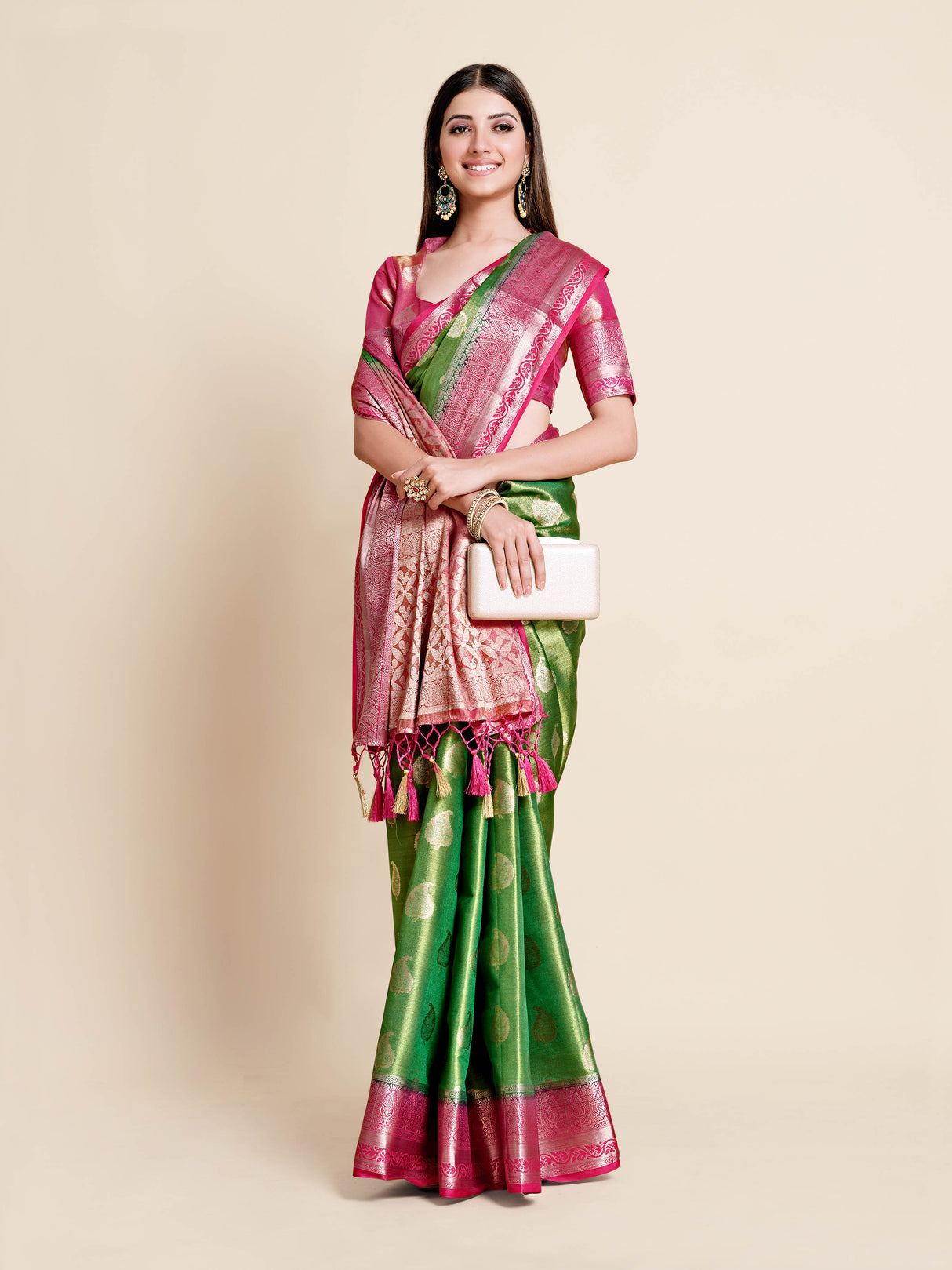 Mimosa Womens Art Silk Saree Kanjivaram Green Color