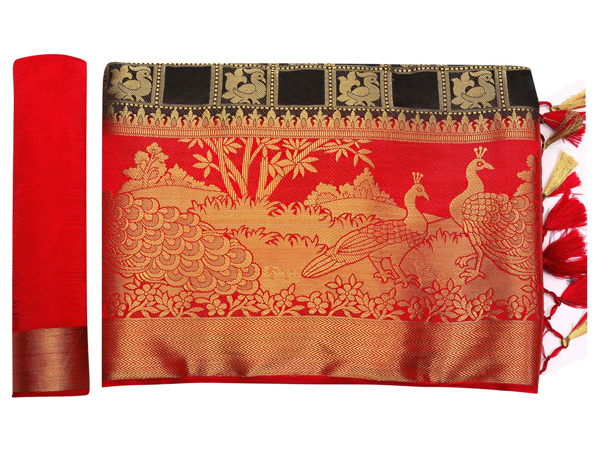 Mimosa Womens Art Silk Saree Kanjivaram Black Color