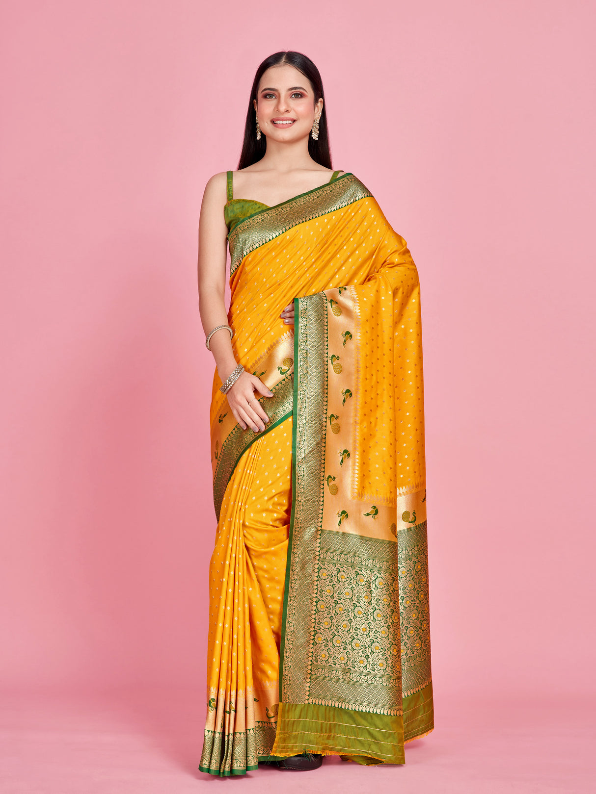 Mimosa Women's Woven Design Paithani Style Art Silk Saree With Blouse Piece : SA00001350GDFREE