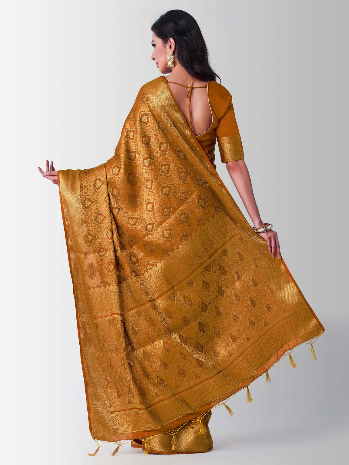 Mimosa Womens Art Silk Saree Kanjivaram Mustard Color